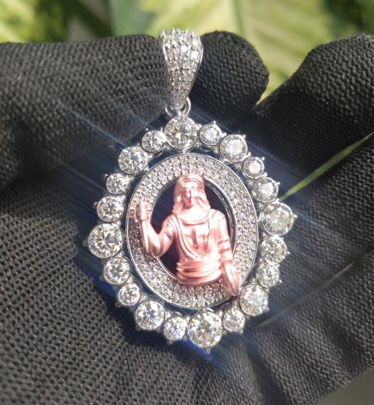 Iced Out Moissanite Jesus Pendant: Rose Gold 925 Sterling Silver Hip Hop Necklace