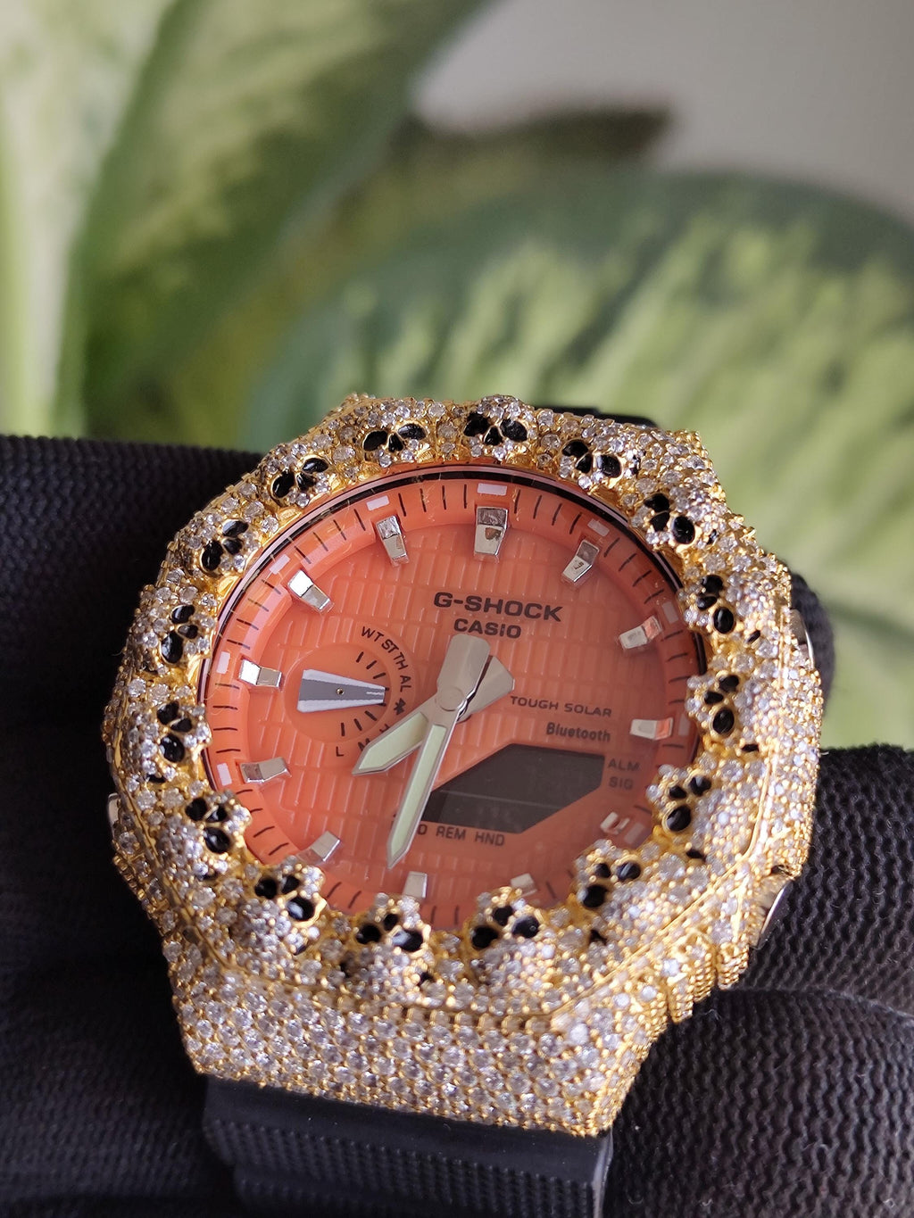 Custom Iced Out Moissanite Watch  – Gold Finish – Skull bazel