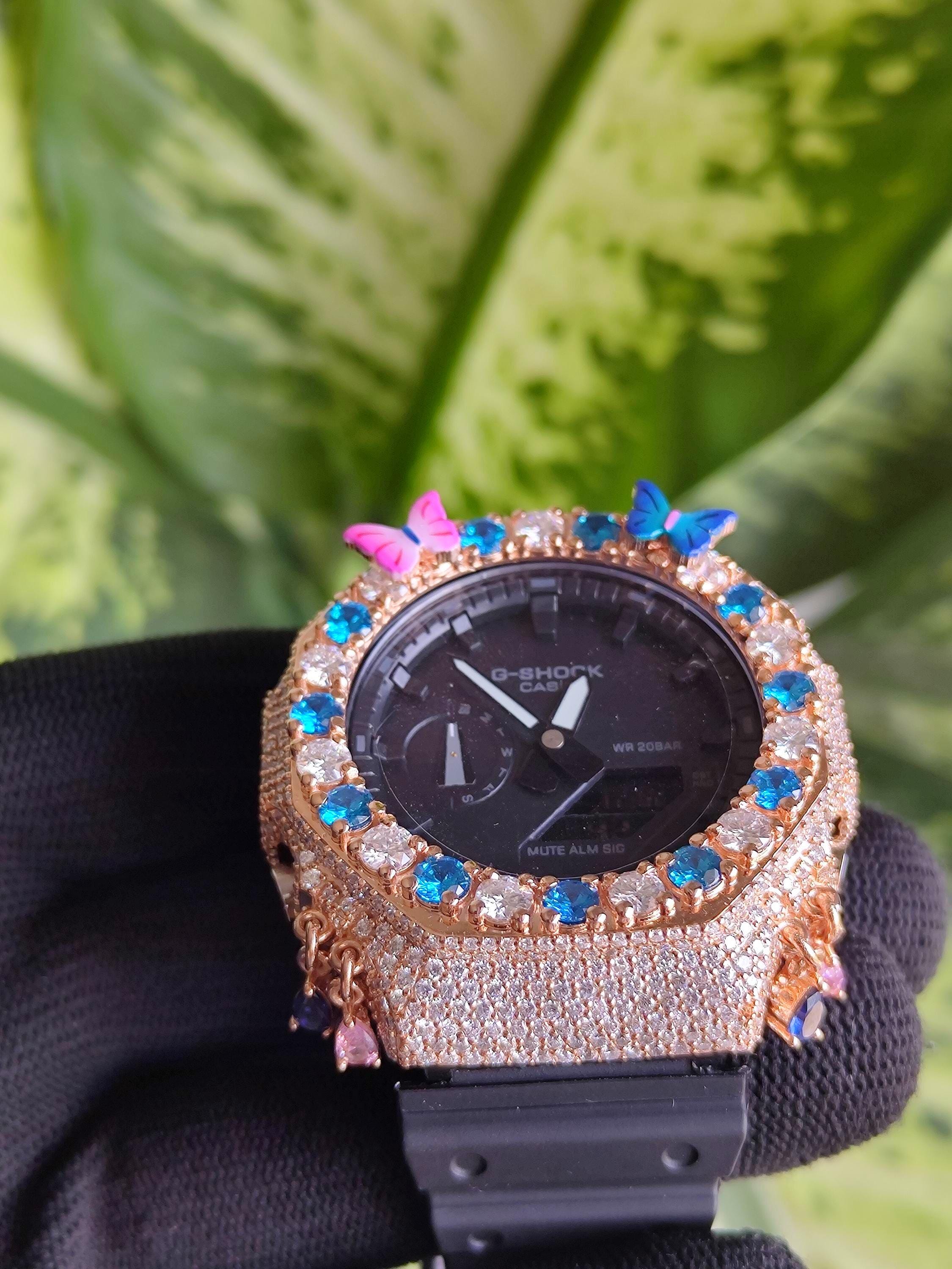 Custom Iced Out Butterfly Moissanite Watch ,Blue & White stones by Silvoura