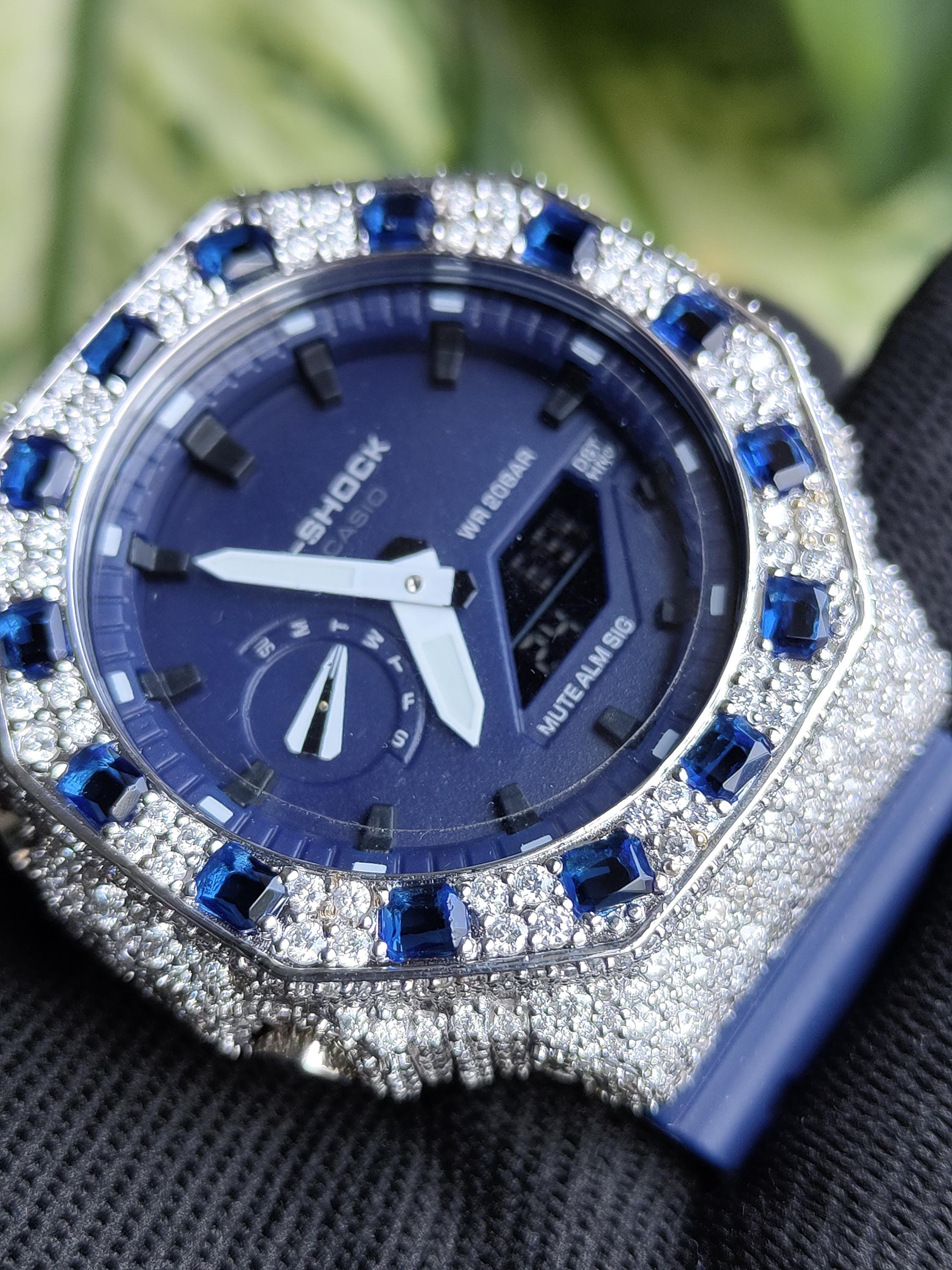 Custom Iced Out Watch: VVS Moissanite, Blue Dial by Silvoura