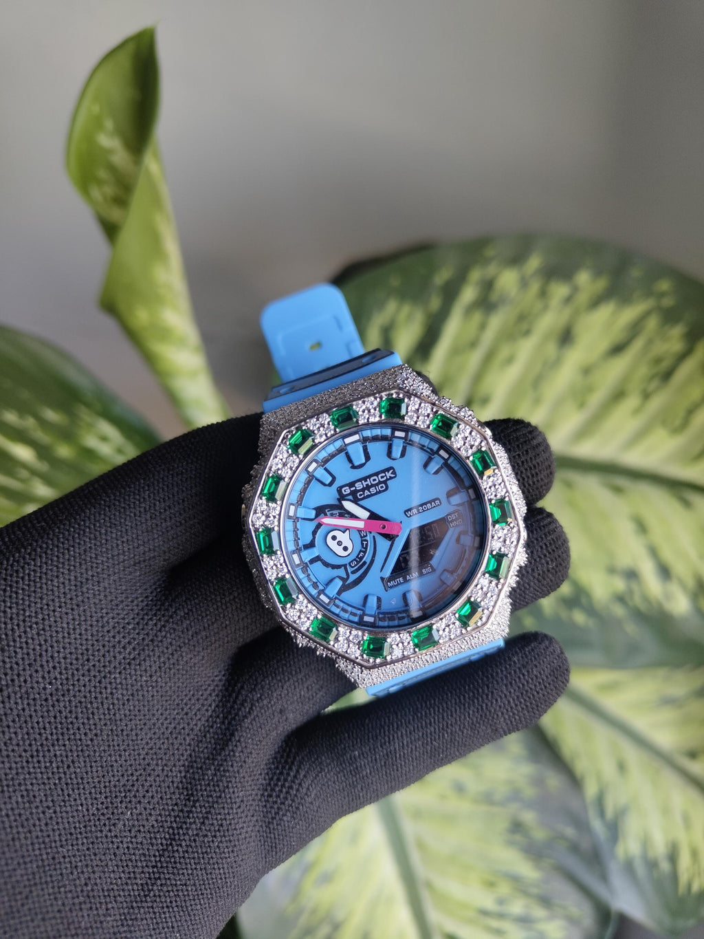 Custom Iced Out Watch: VVS Moissanite, GREEN Dial by Silvoura