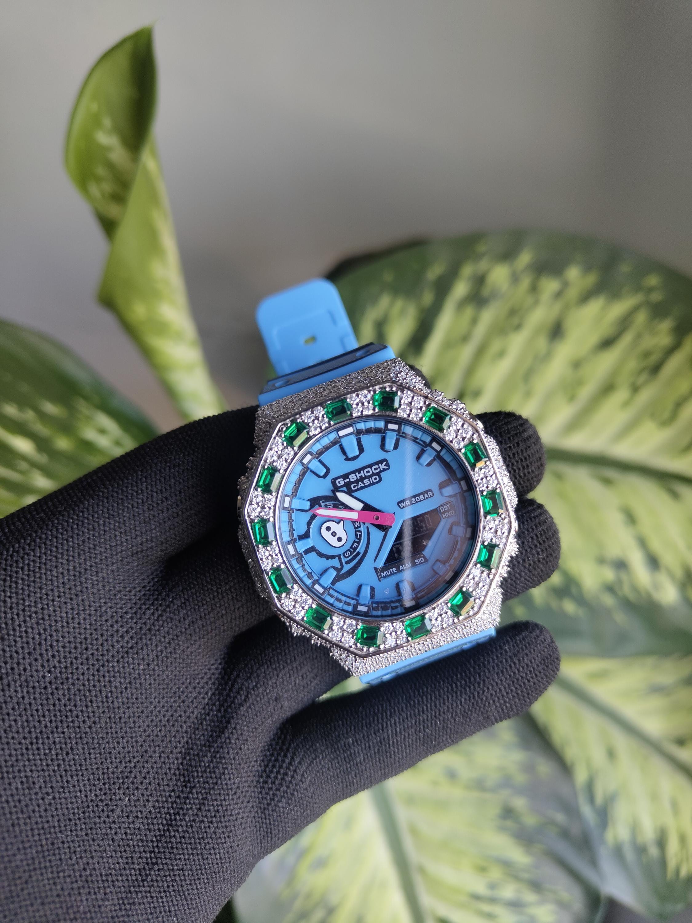 Custom Iced Out Watch: VVS Moissanite, GREEN Dial by Silvoura