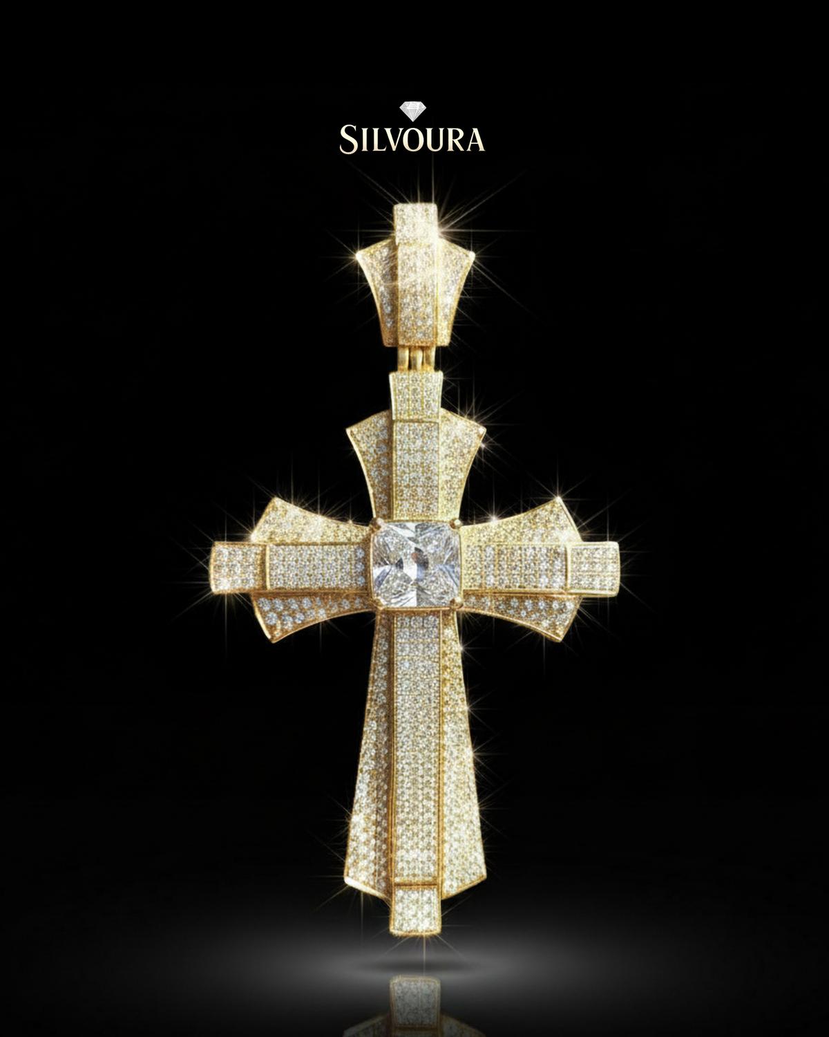 Iced Out Moissanite Cross Pendant | Silver Hip Hop Jewelry