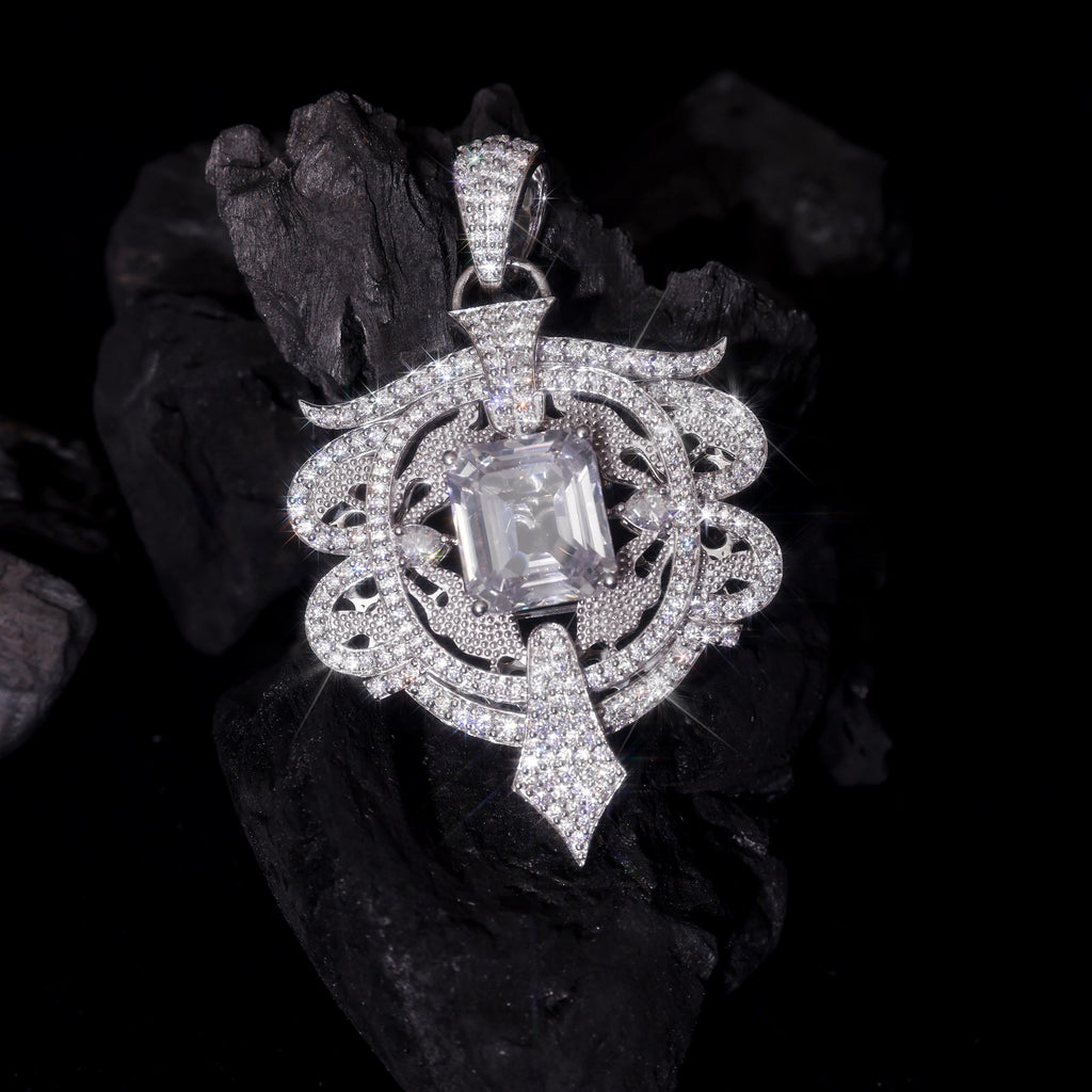 Art Deco Style Moissanite Silver iced out Pendant