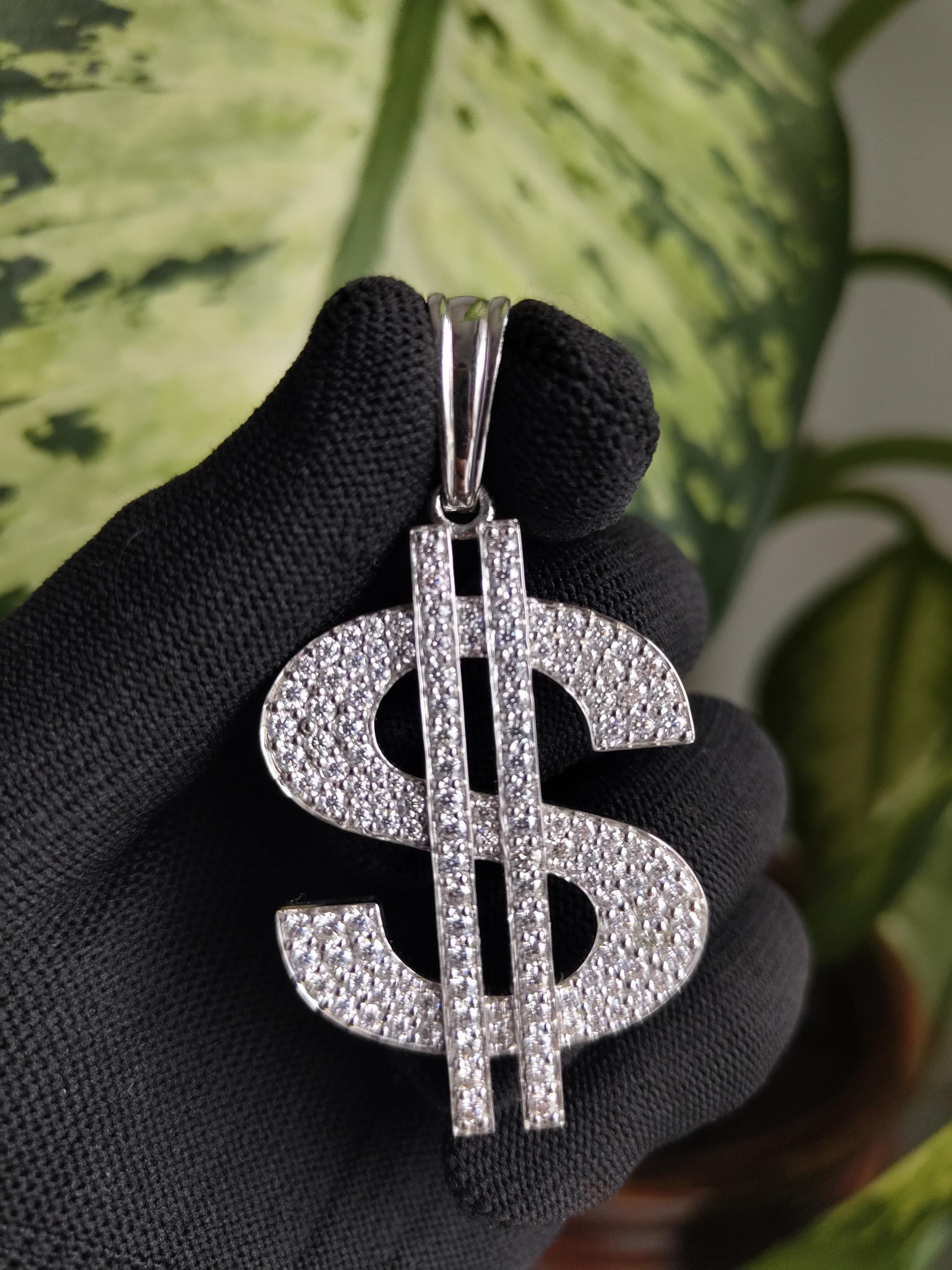 Moissanite Dollar sign Pendant - Handmade 925 Sterling Silver
