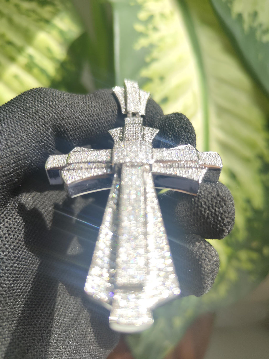 Iced Out Cross Moissanite Pendant : Sterling Silver Hip Hop cross
