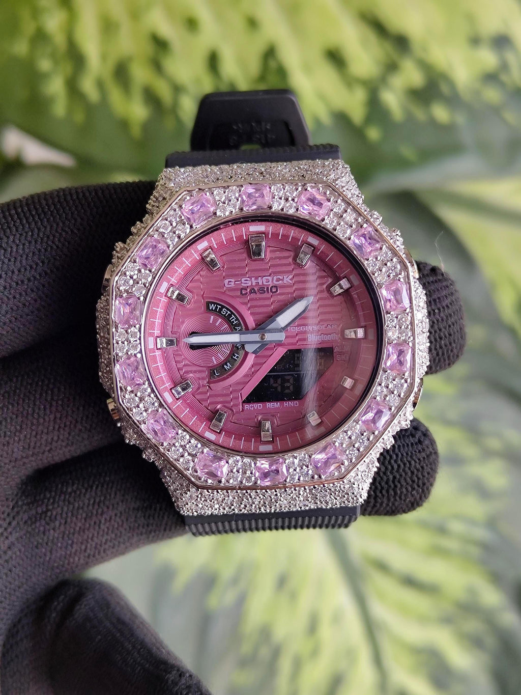 Custom Iced Out Watch: VVS Moissanite, pink Dial by Silvoura