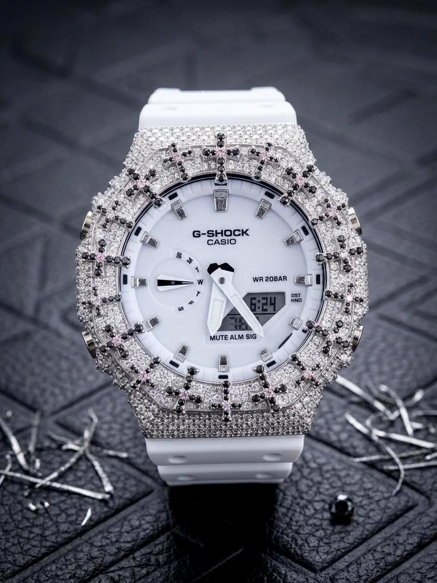 Custom Iced Out Watch: VVS Moissanite Cross Pattern Design by silvoura