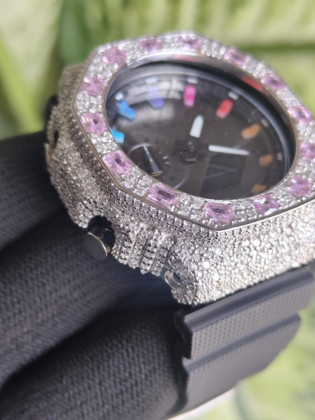 Custom Iced Out Watch: VVS Moissanite, pink Dial by Silvoura