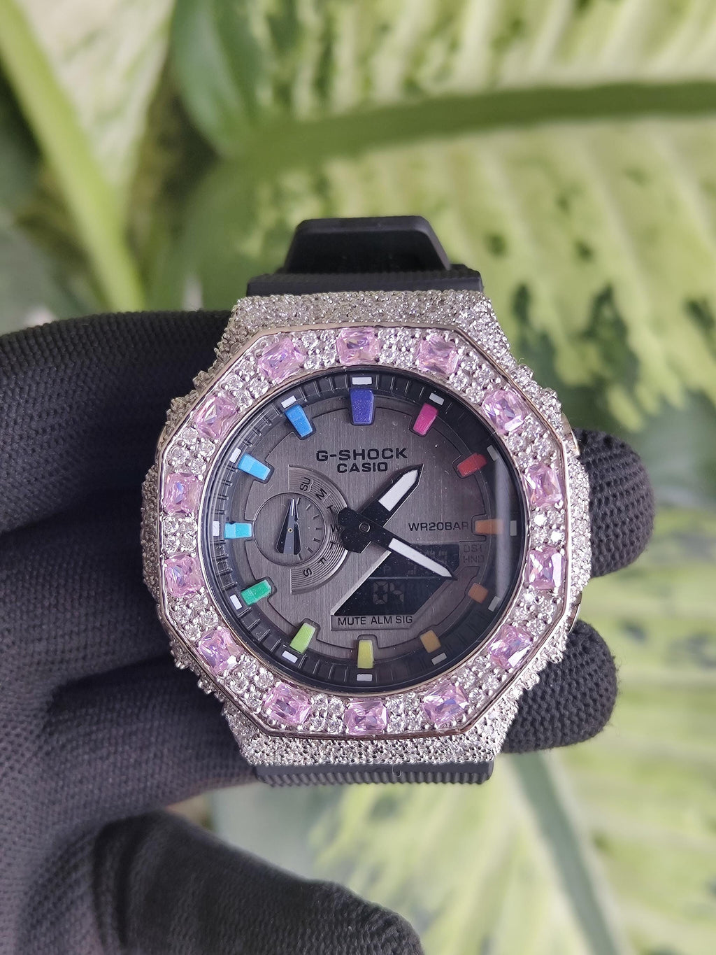 Custom Iced Out Watch: VVS Moissanite, pink Dial by Silvoura