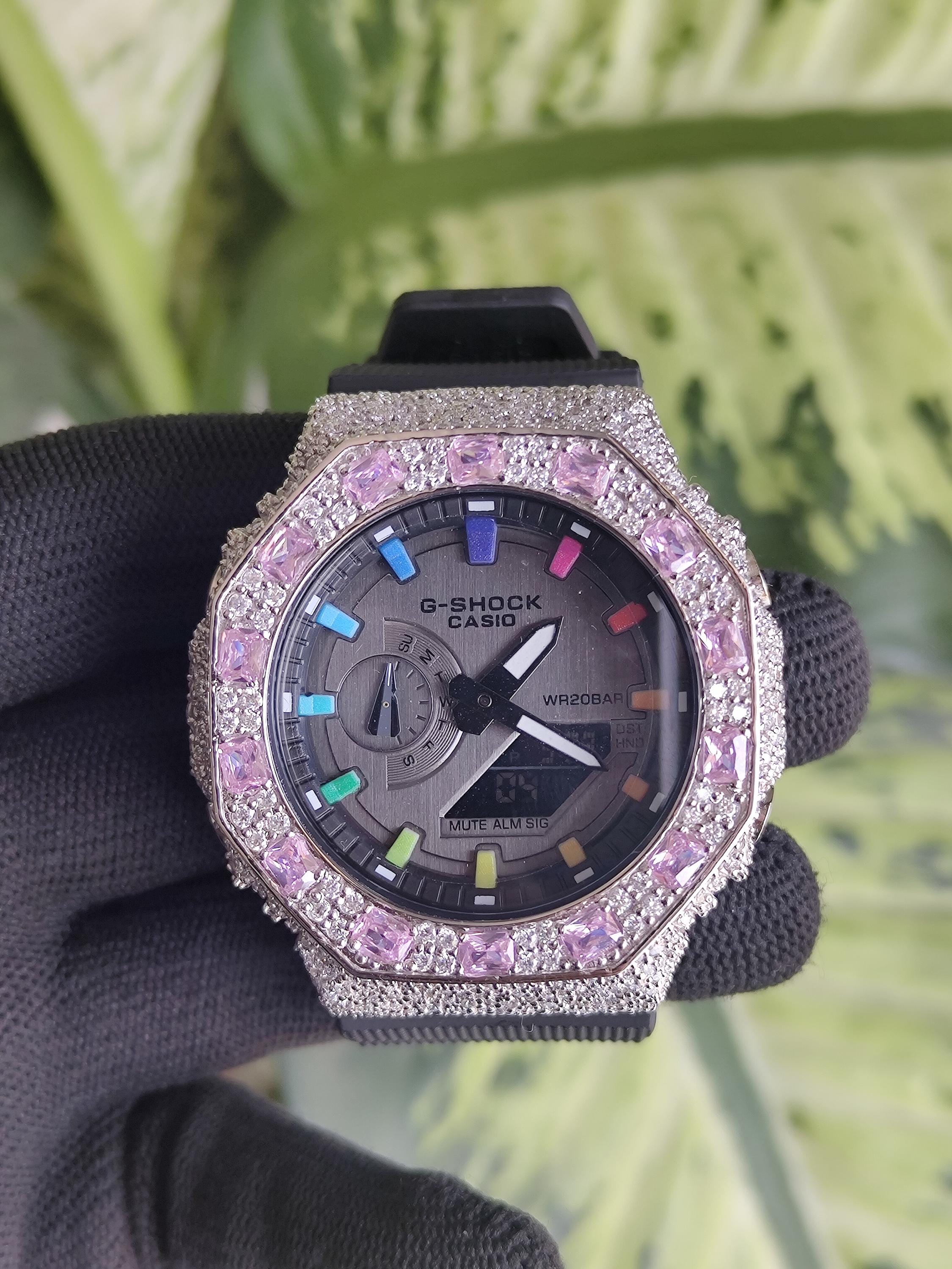 Custom Iced Out Watch: VVS Moissanite, pink Dial by Silvoura