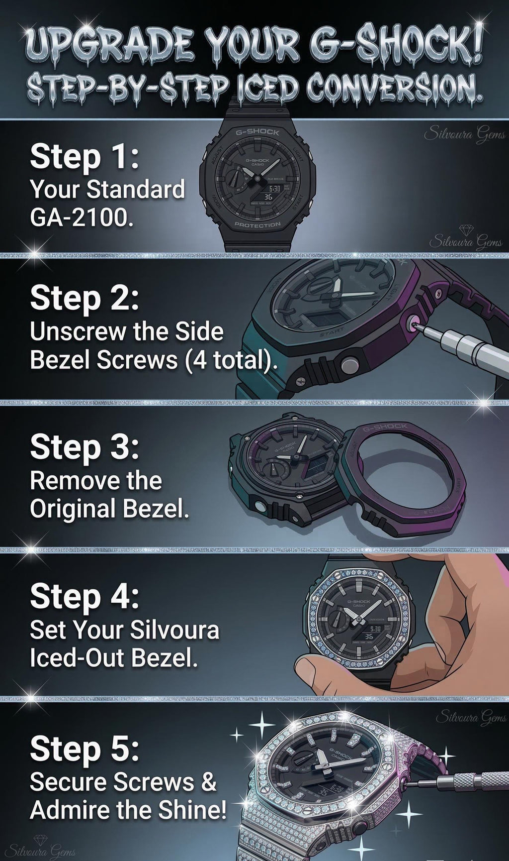 Custom Iced Out  G Shock GA2100 : VVS Moissanite, Blue bezel by Silvoura