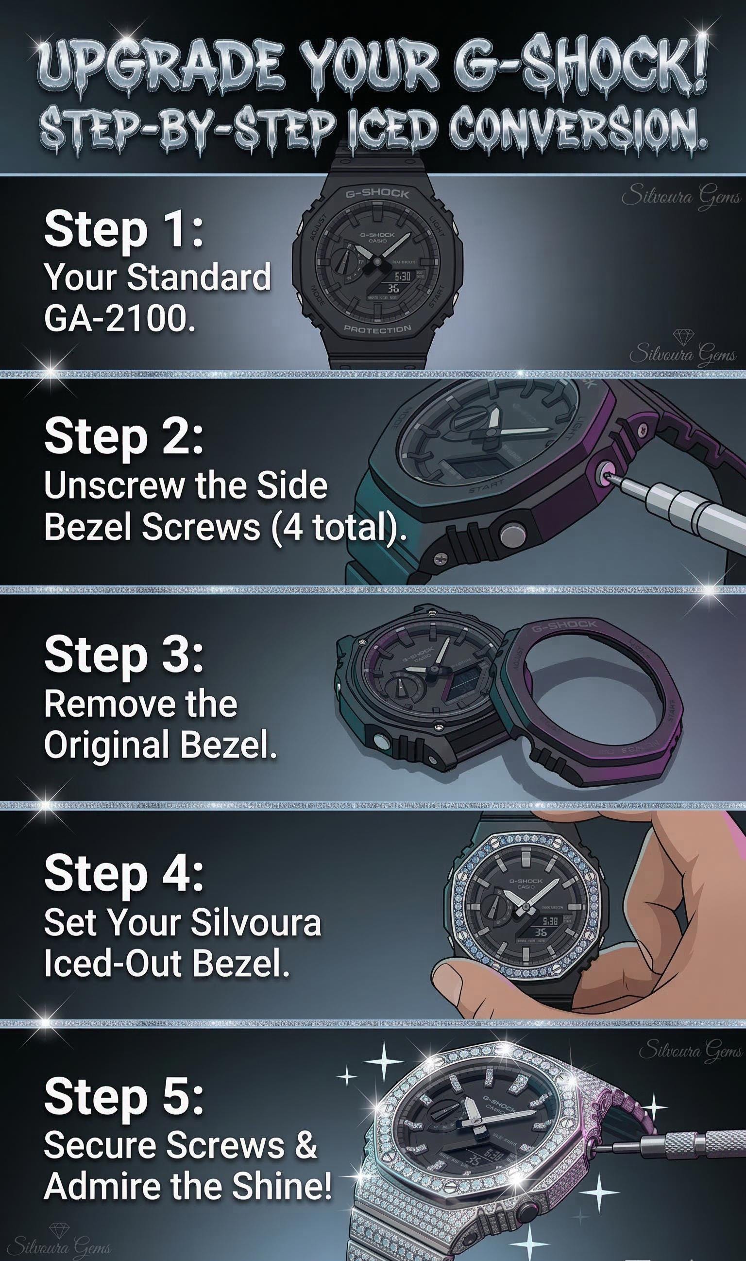 Custom Iced Out  G Shock GA2100 : VVS Moissanite, Blue bezel by Silvoura