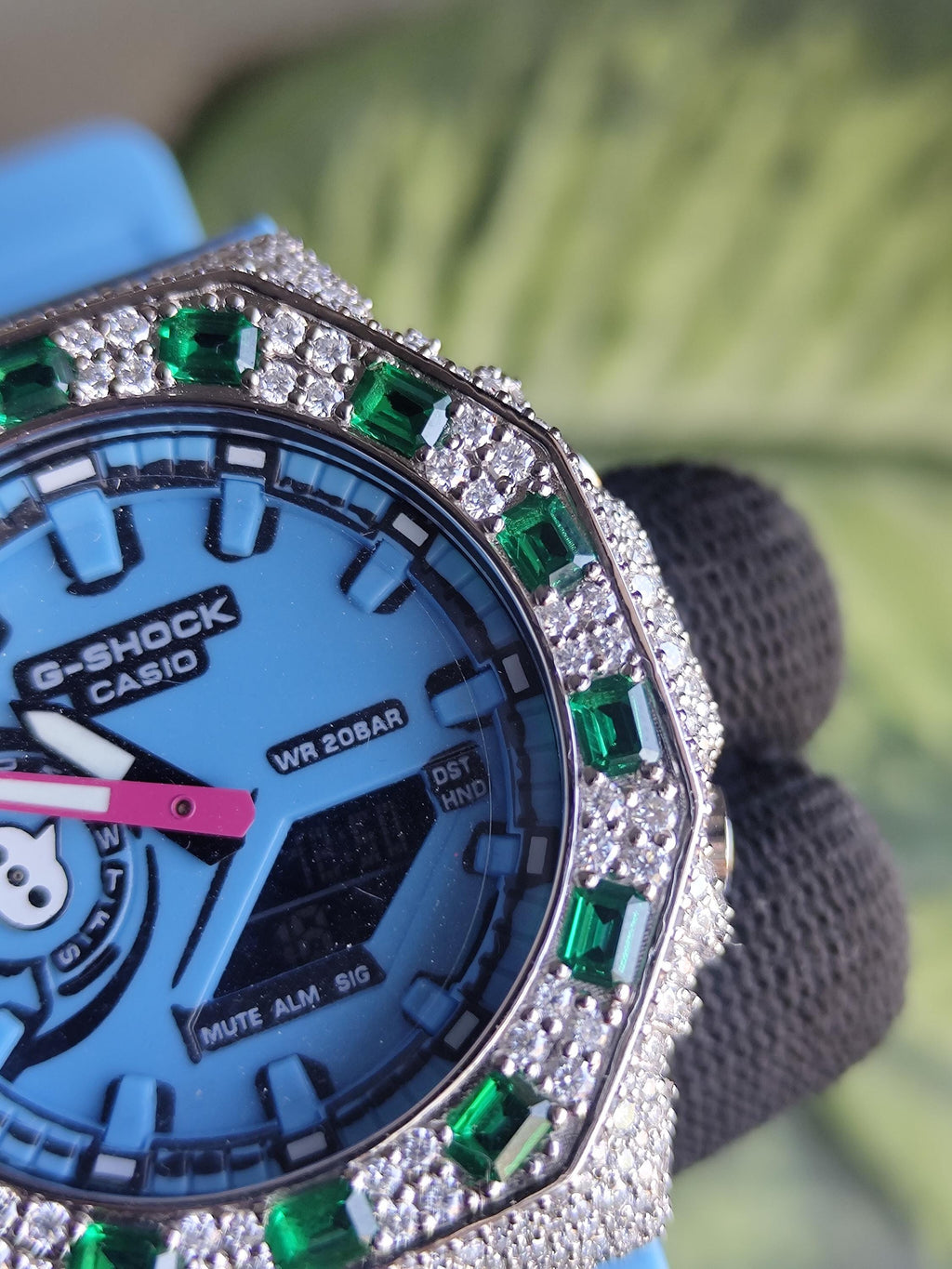 Custom Iced Out Watch: VVS Moissanite, GREEN Dial by Silvoura