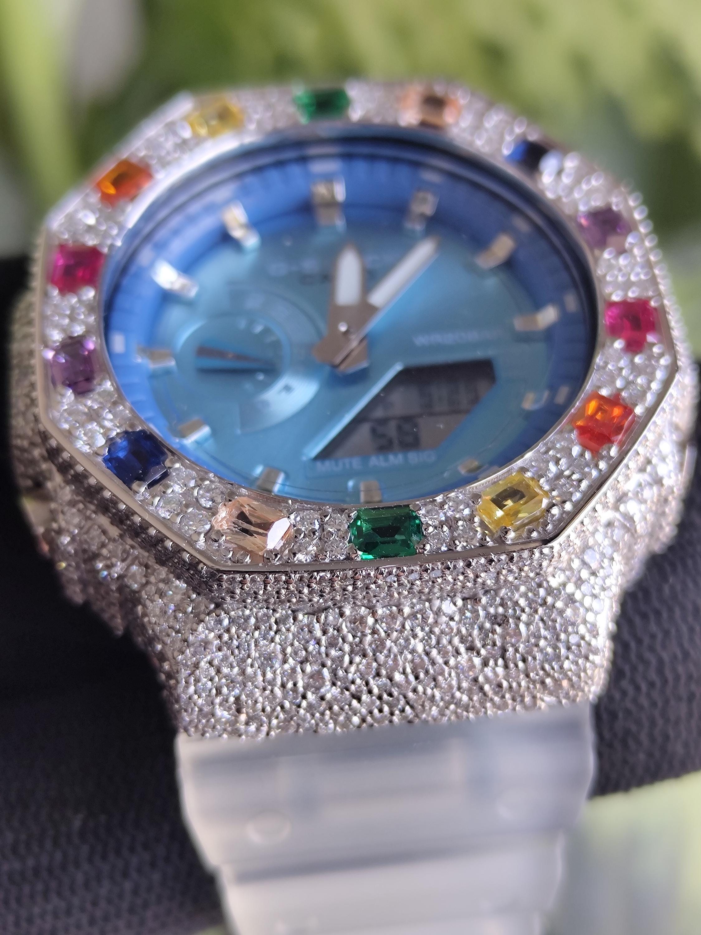 Custom Iced Out Watch: VVS Moissanite, Rainbow Dial by Silvoura