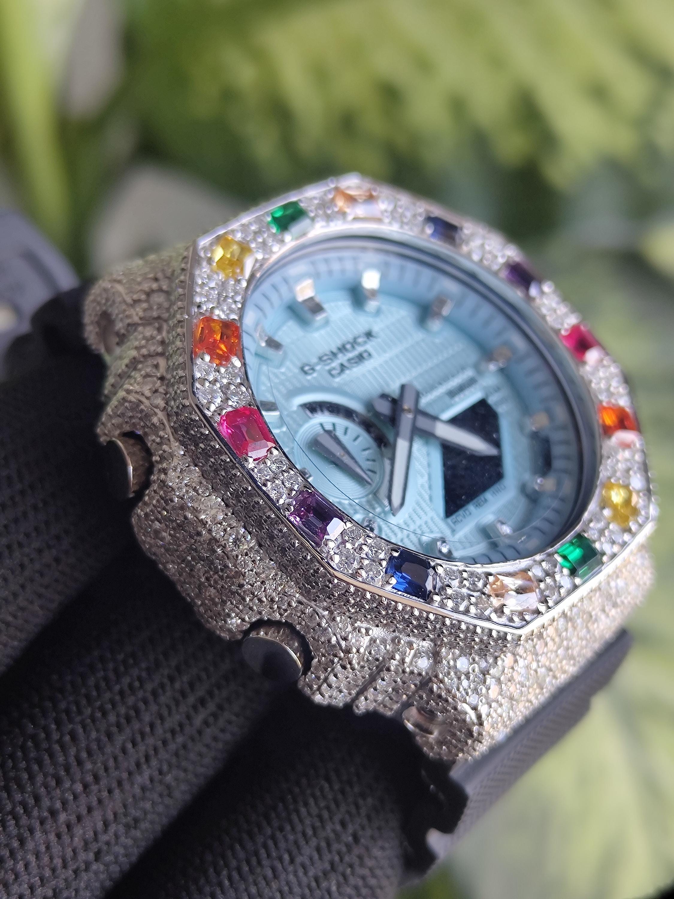 Custom Iced Out Watch: VVS Moissanite, Rainbow Dial by Silvoura