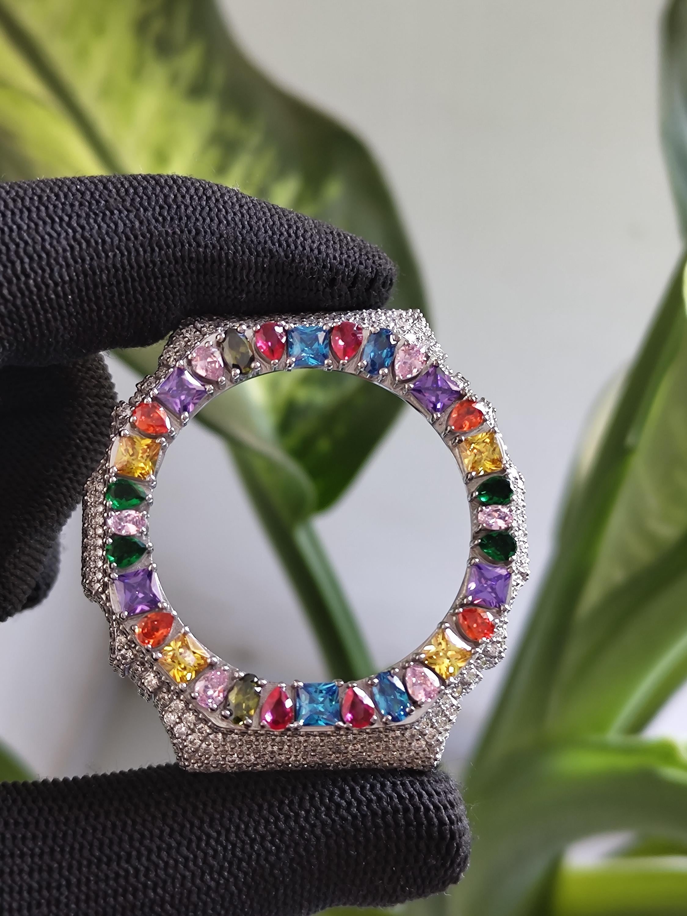 Custom Iced Out GA2100 Bezel: VVS Moissanite Multicolor Gemstone Luxury Design