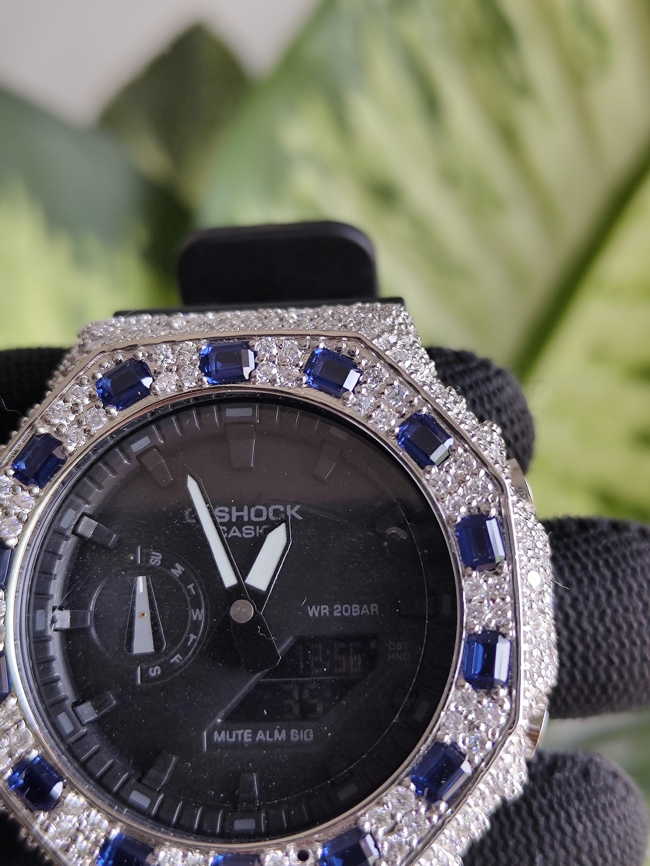 Custom Iced Out Watch: VVS Moissanite, Blue Dial by Silvoura