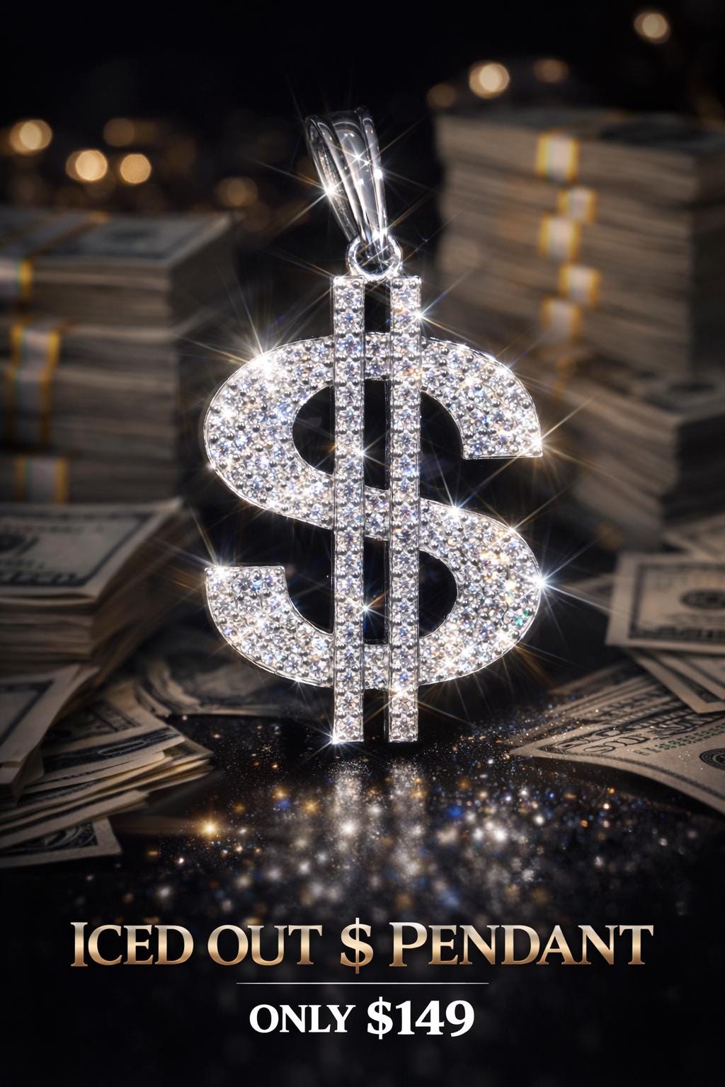 Moissanite Dollar sign Pendant - Handmade 925 Sterling Silver