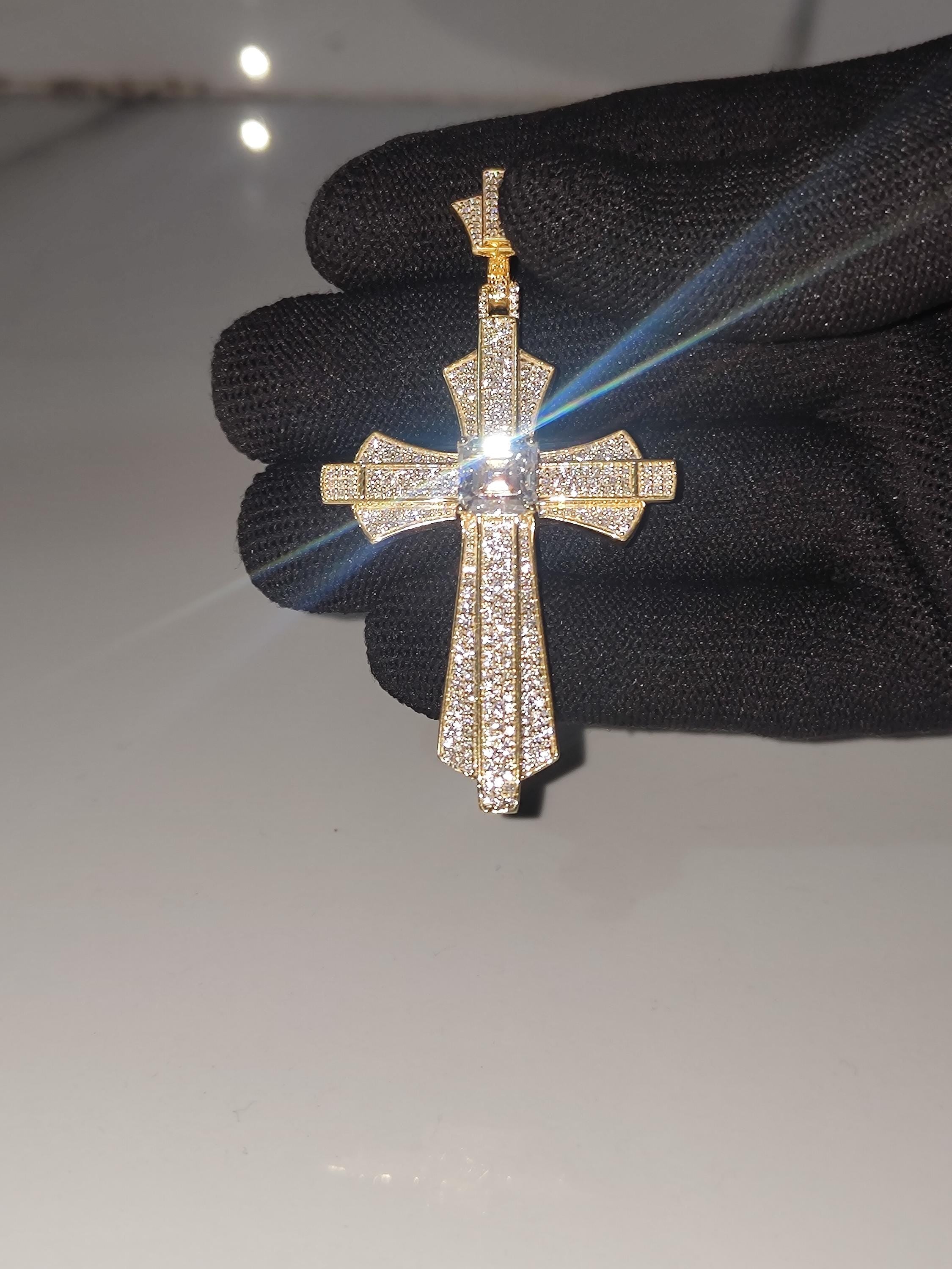Iced Out Moissanite Cross Pendant | Silver Hip Hop Jewelry