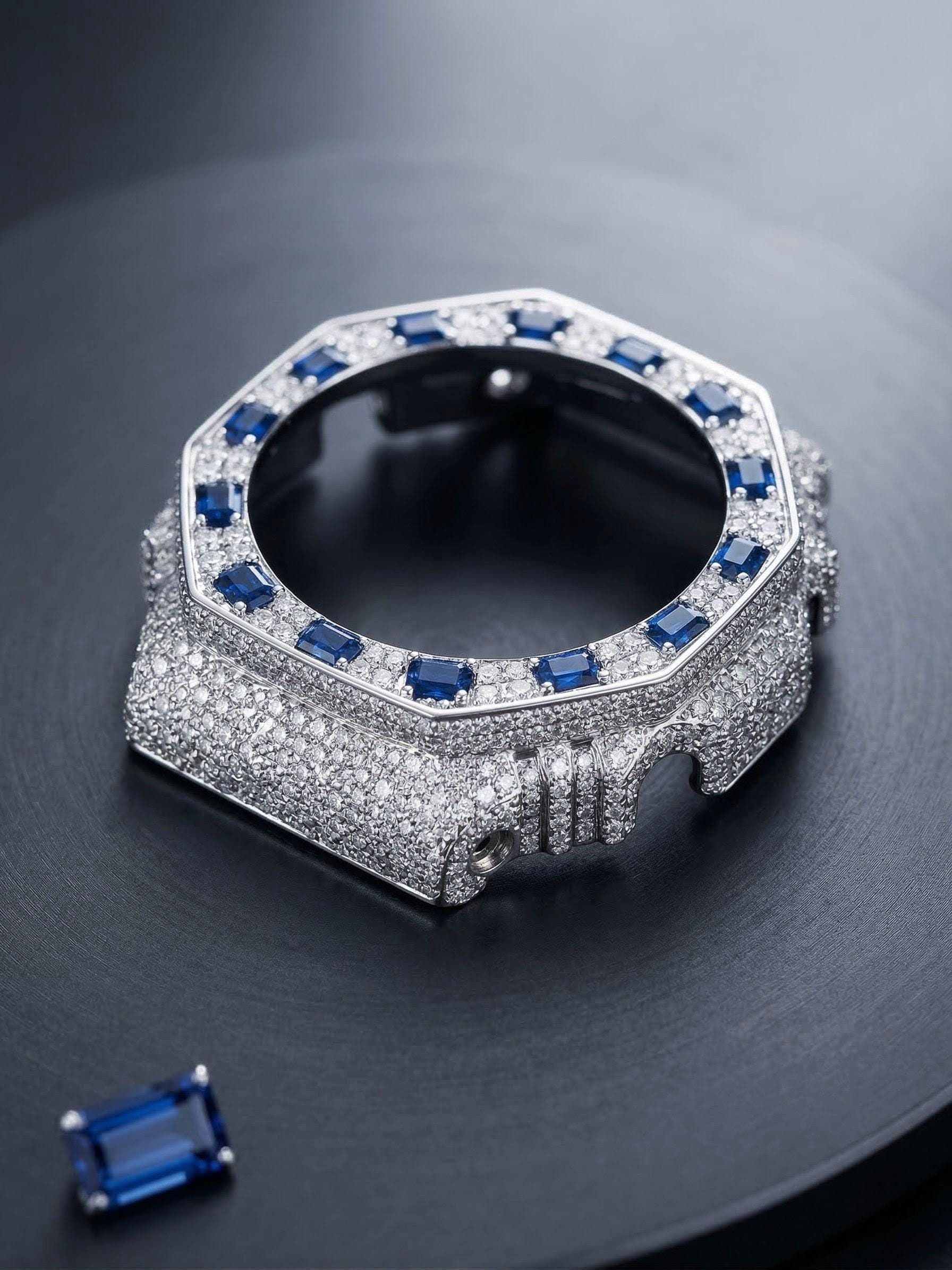 Custom Iced Out  G Shock GA2100 : VVS Moissanite, Blue bezel by Silvoura