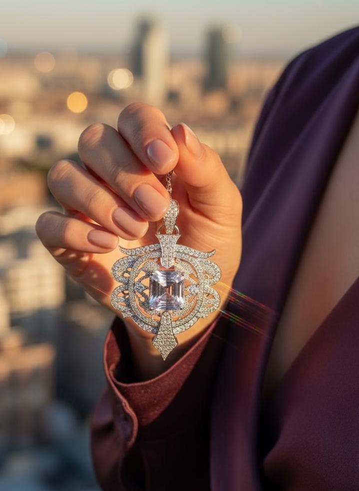 Art Deco Style Moissanite Silver iced out Pendant