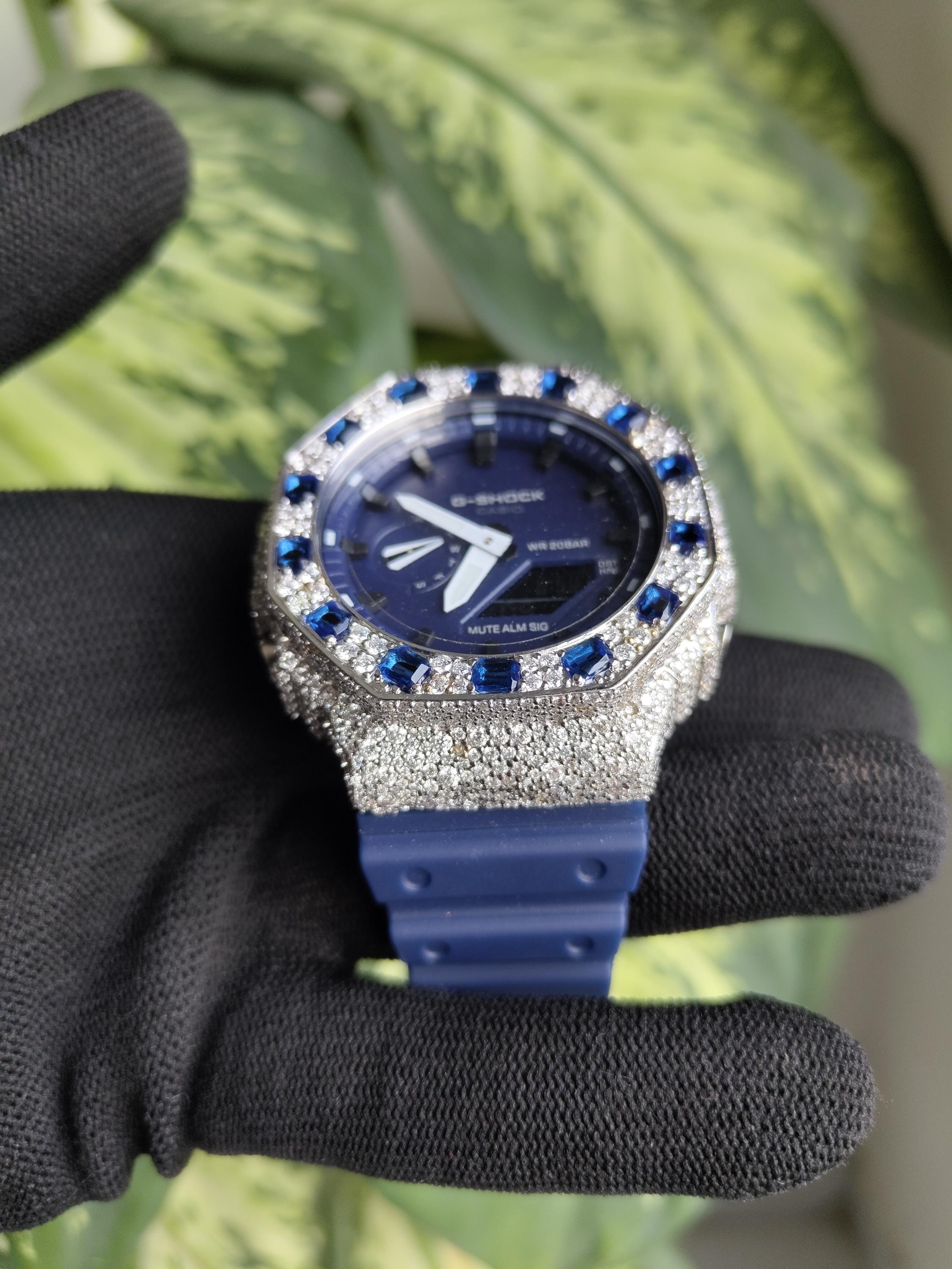 Custom Iced Out Watch: VVS Moissanite, Blue Dial by Silvoura
