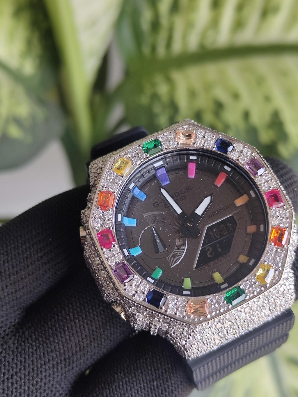 Custom Iced Out Watch: VVS Moissanite, Rainbow Dial by Silvoura