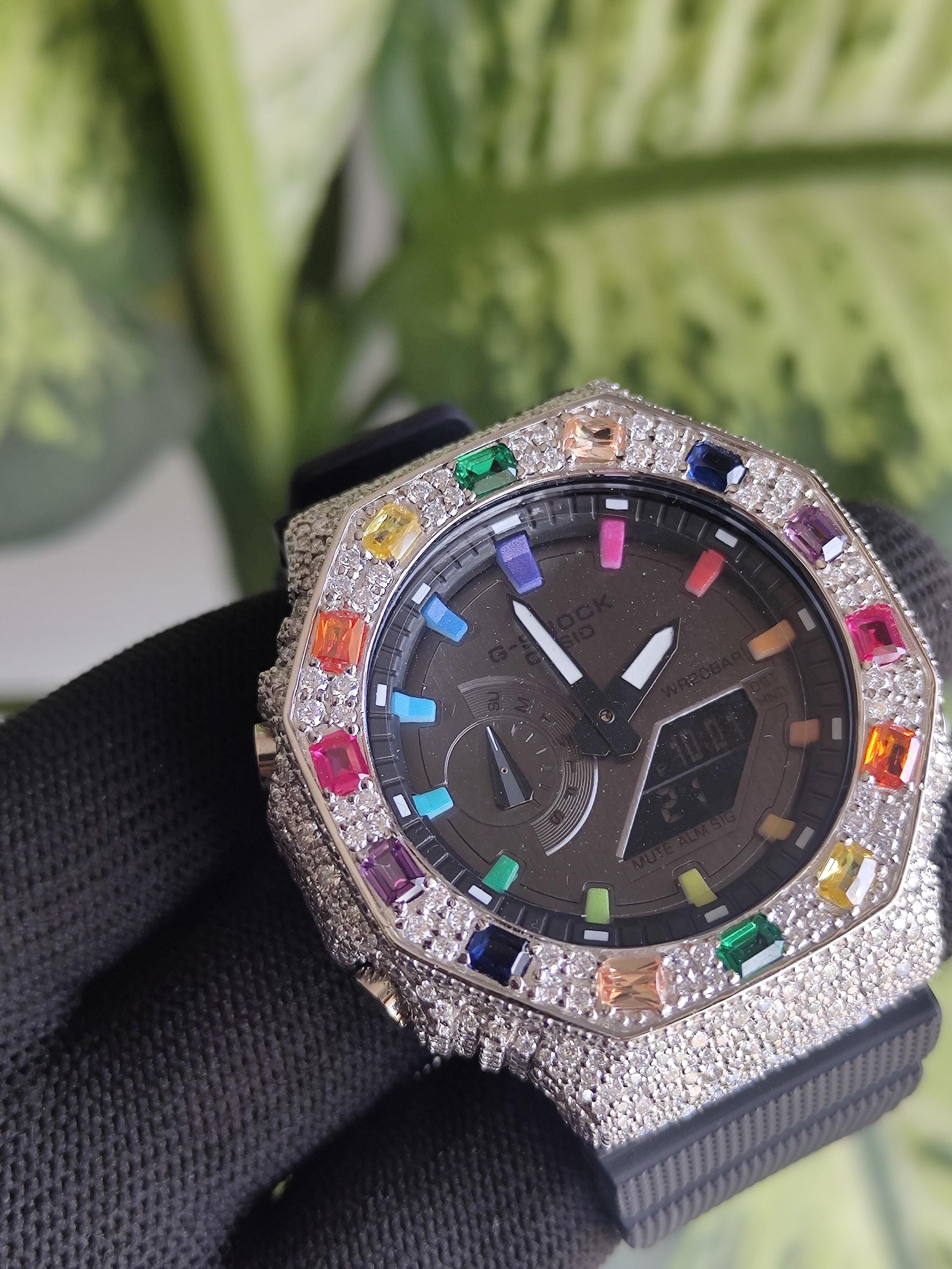 Custom Iced Out Watch: VVS Moissanite, Rainbow Dial by Silvoura