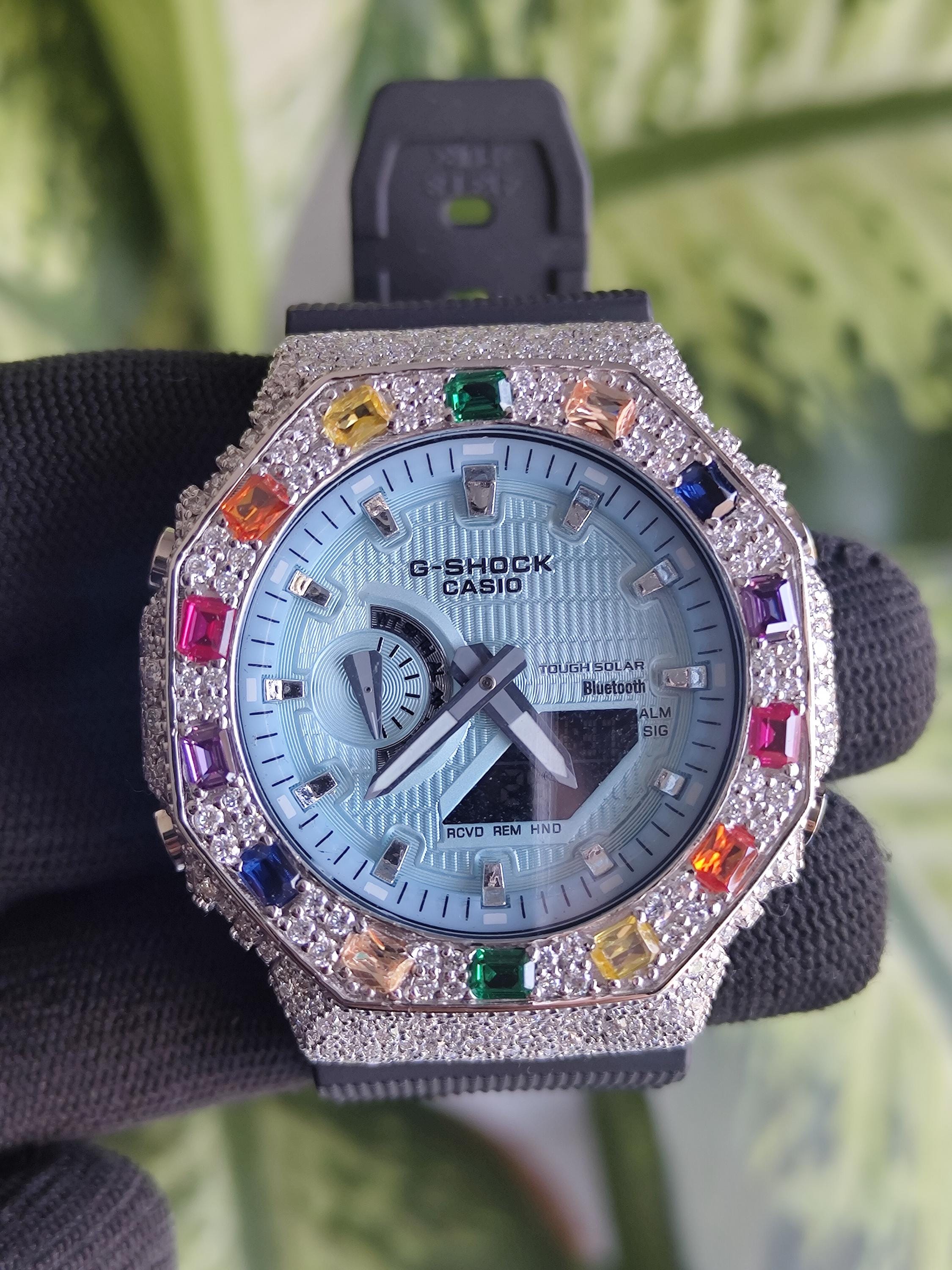 Custom Iced Out Watch: VVS Moissanite, Rainbow Dial by Silvoura