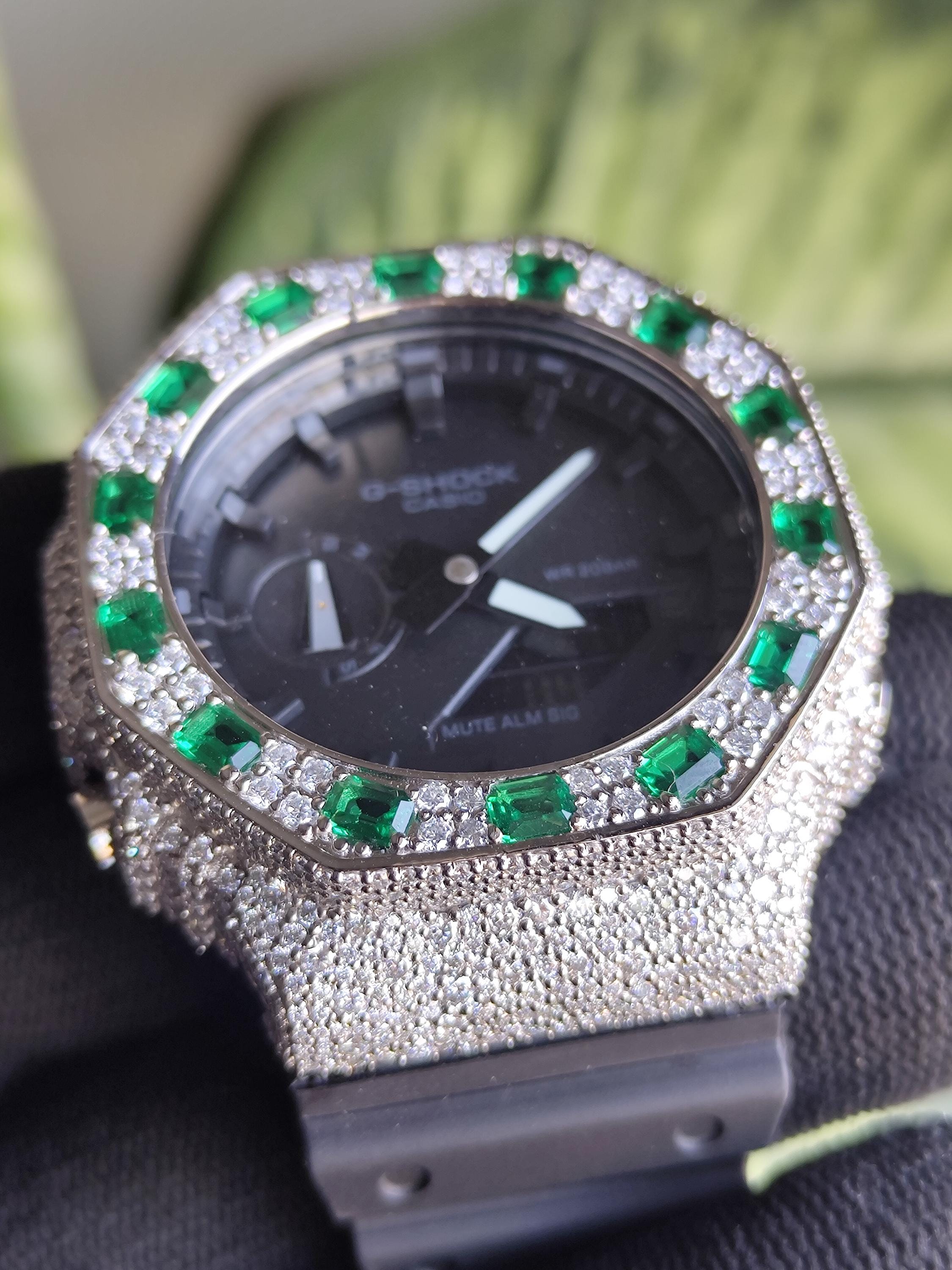 Custom Iced Out Watch: VVS Moissanite, GREEN Dial by Silvoura