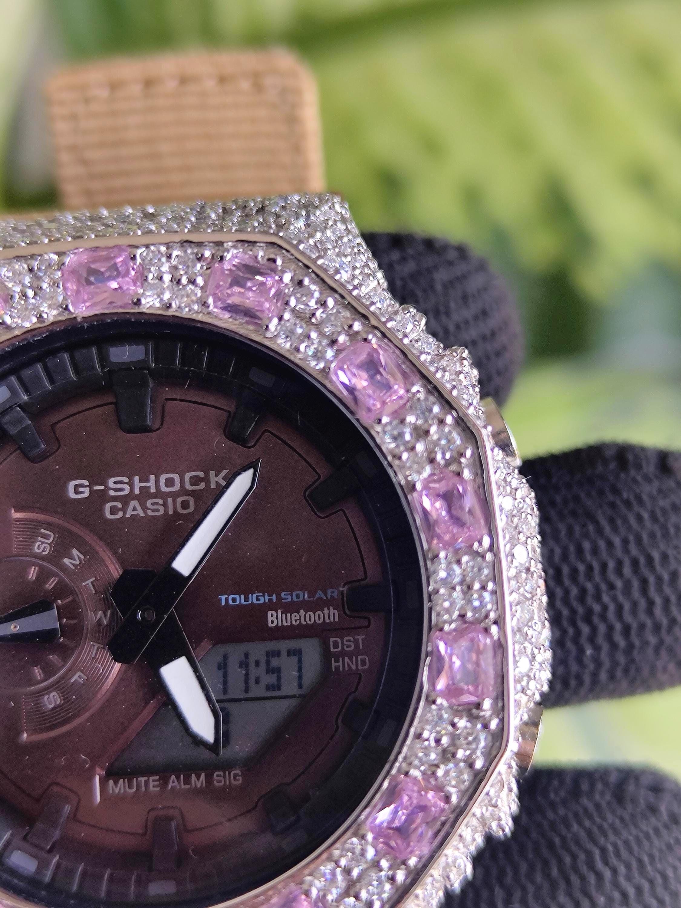 Custom Iced Out Watch: VVS Moissanite, pink Dial by Silvoura