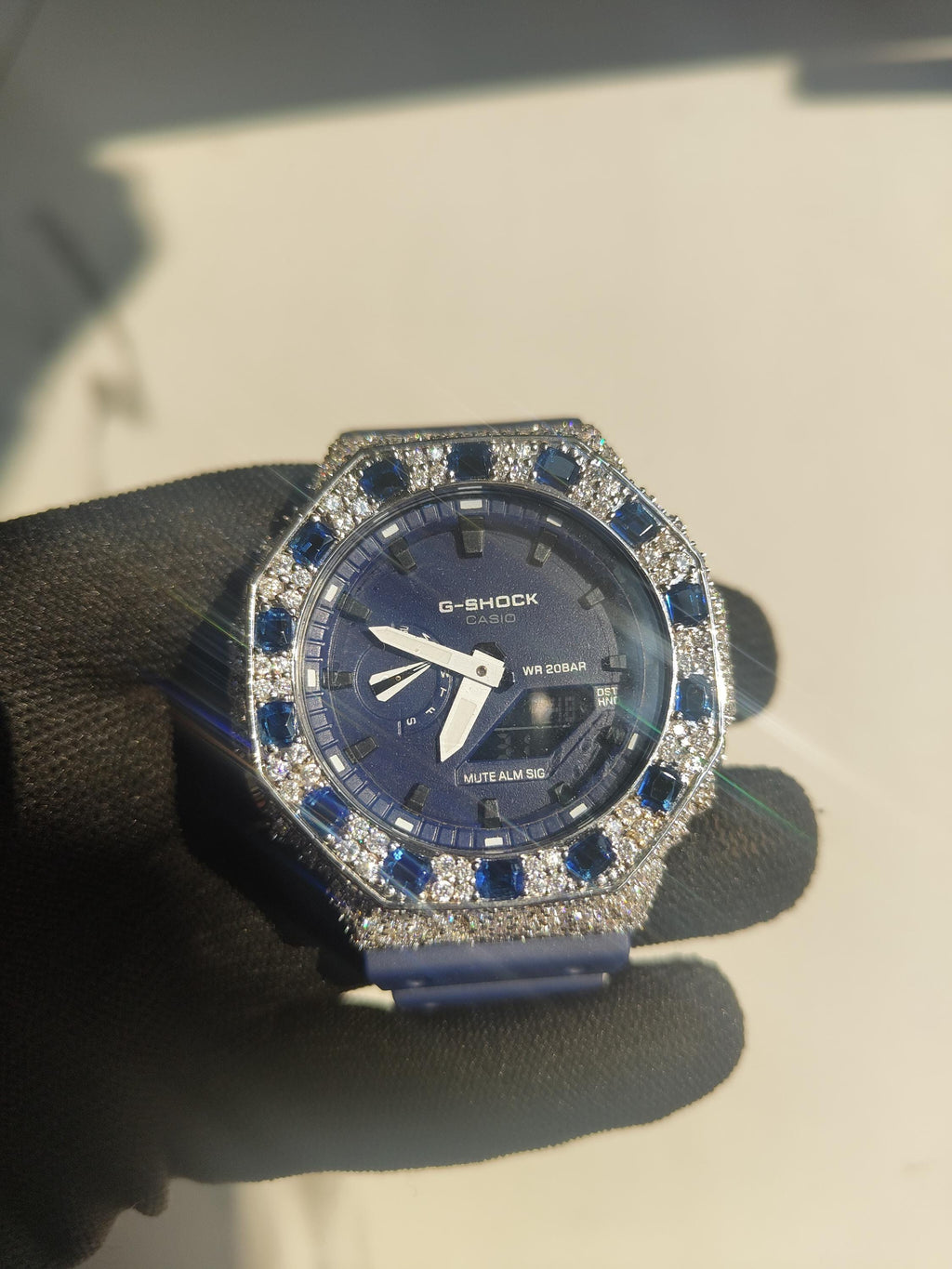 Custom Iced Out Watch: VVS Moissanite, Blue Dial by Silvoura