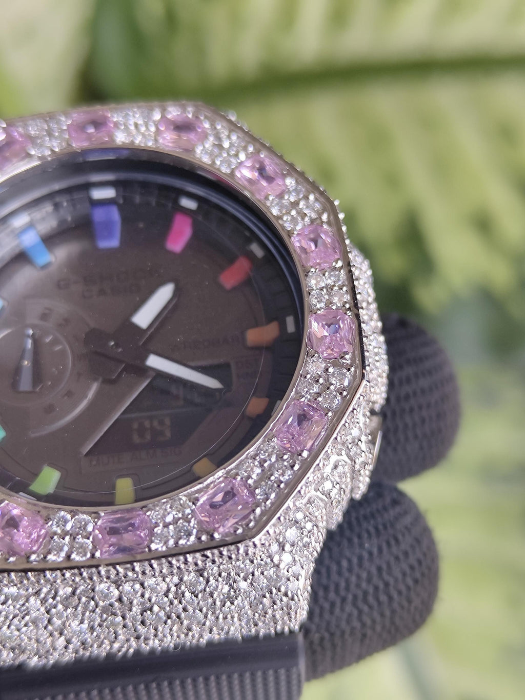 Custom Iced Out Watch: VVS Moissanite, pink Dial by Silvoura