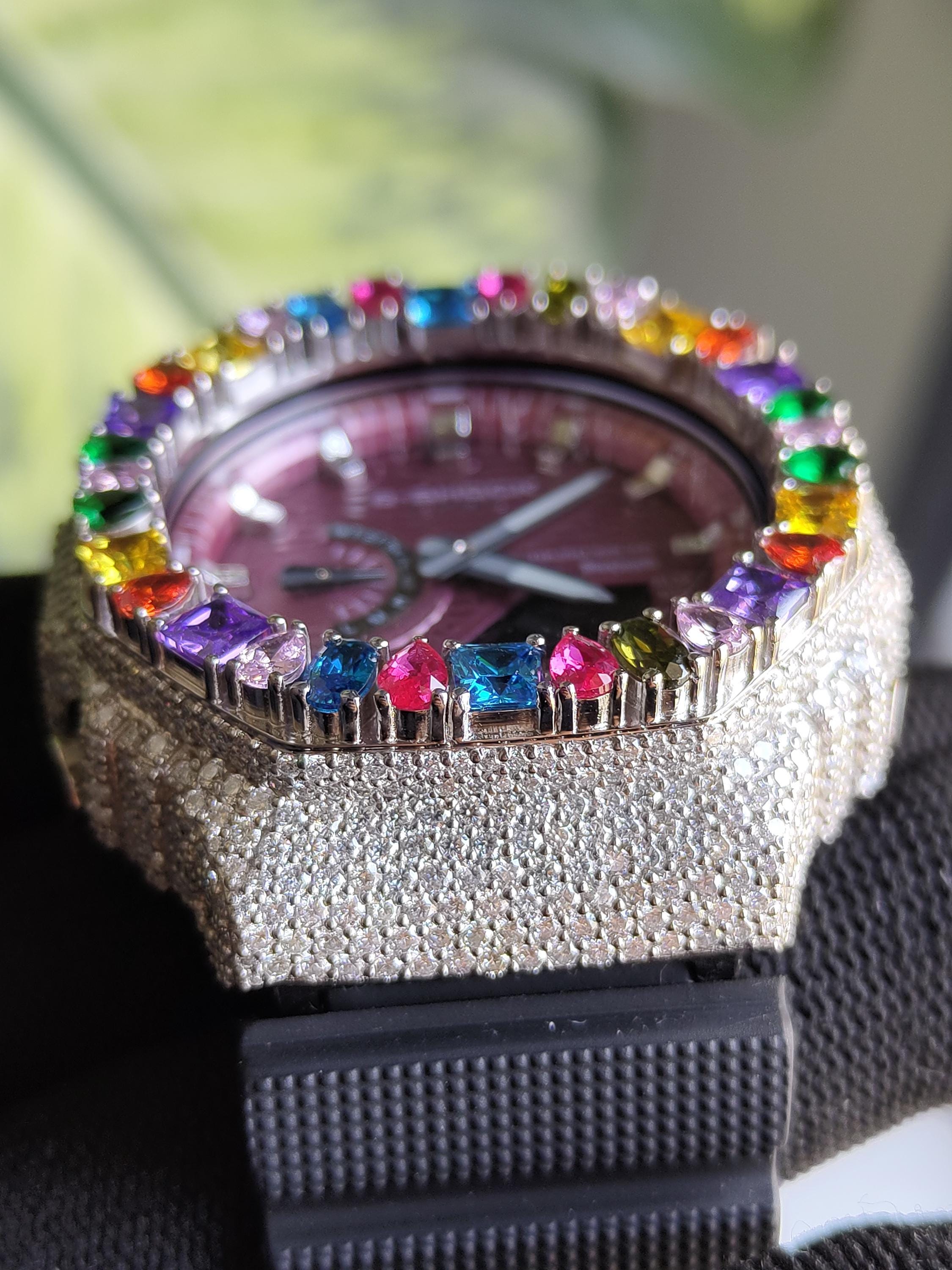 Custom Iced Out Watch: Multicolor Gemstone Luxury Watch Design by silvoura