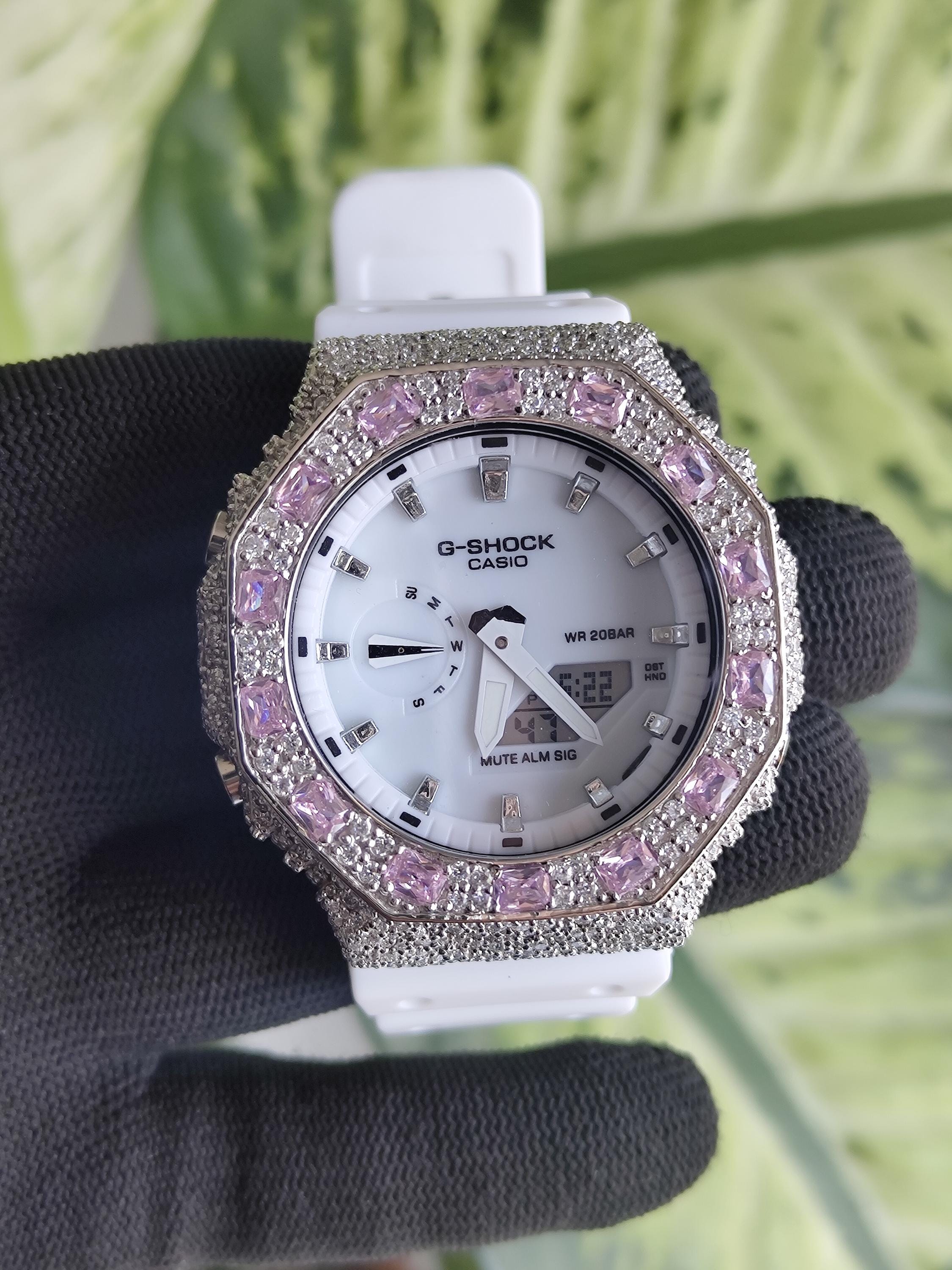 Custom Iced Out Watch: VVS Moissanite, pink Dial by Silvoura