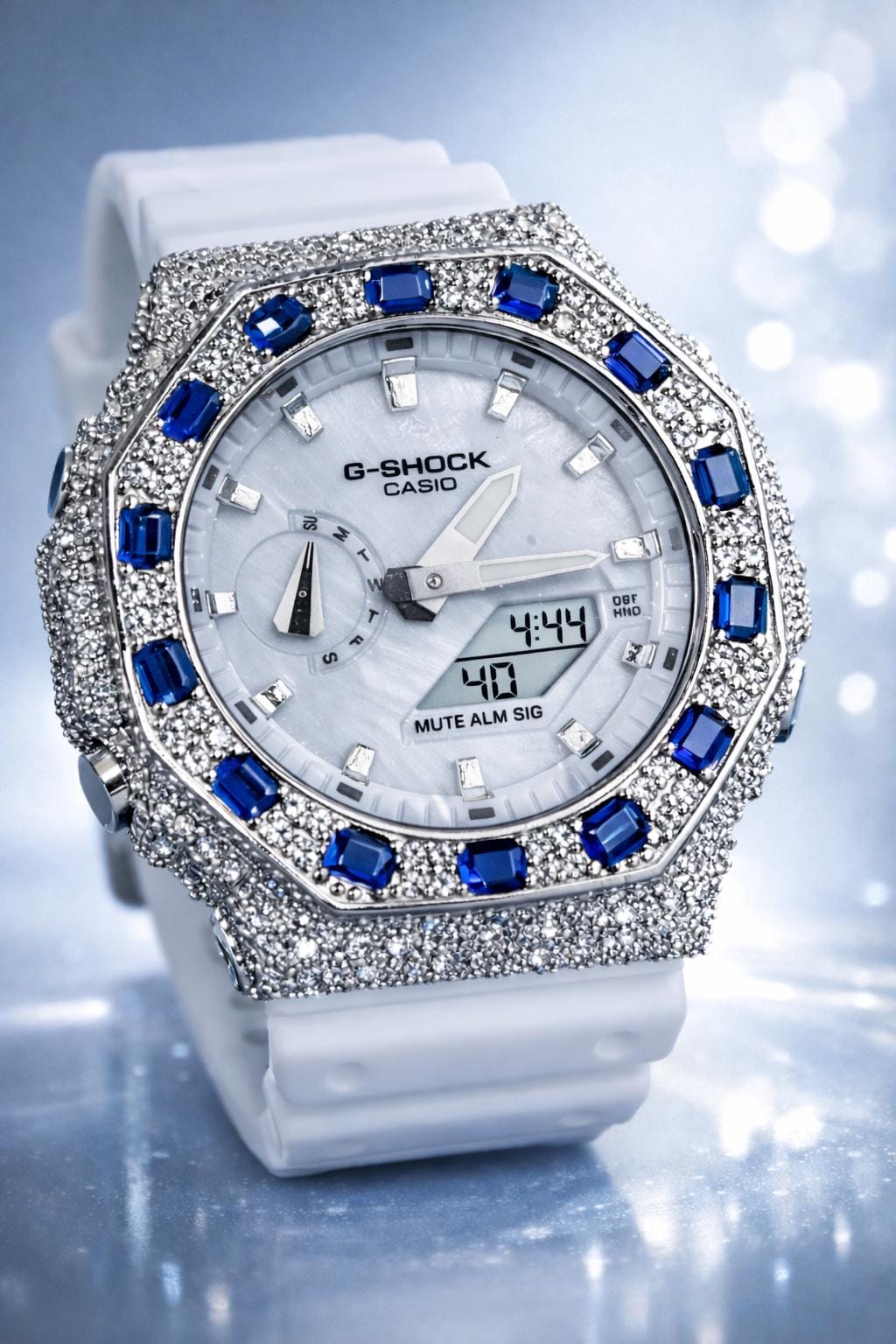 Custom Iced Out Moissanite Watch : White Dial by Silvoura