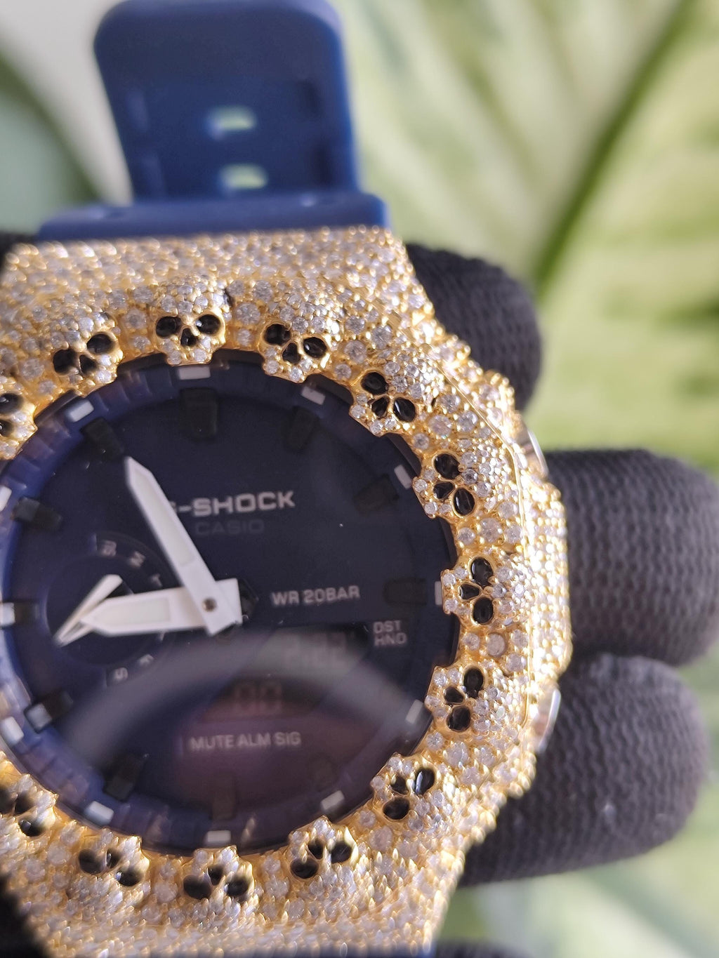 Custom Iced Out Moissanite Watch  – Gold Finish – Skull bazel