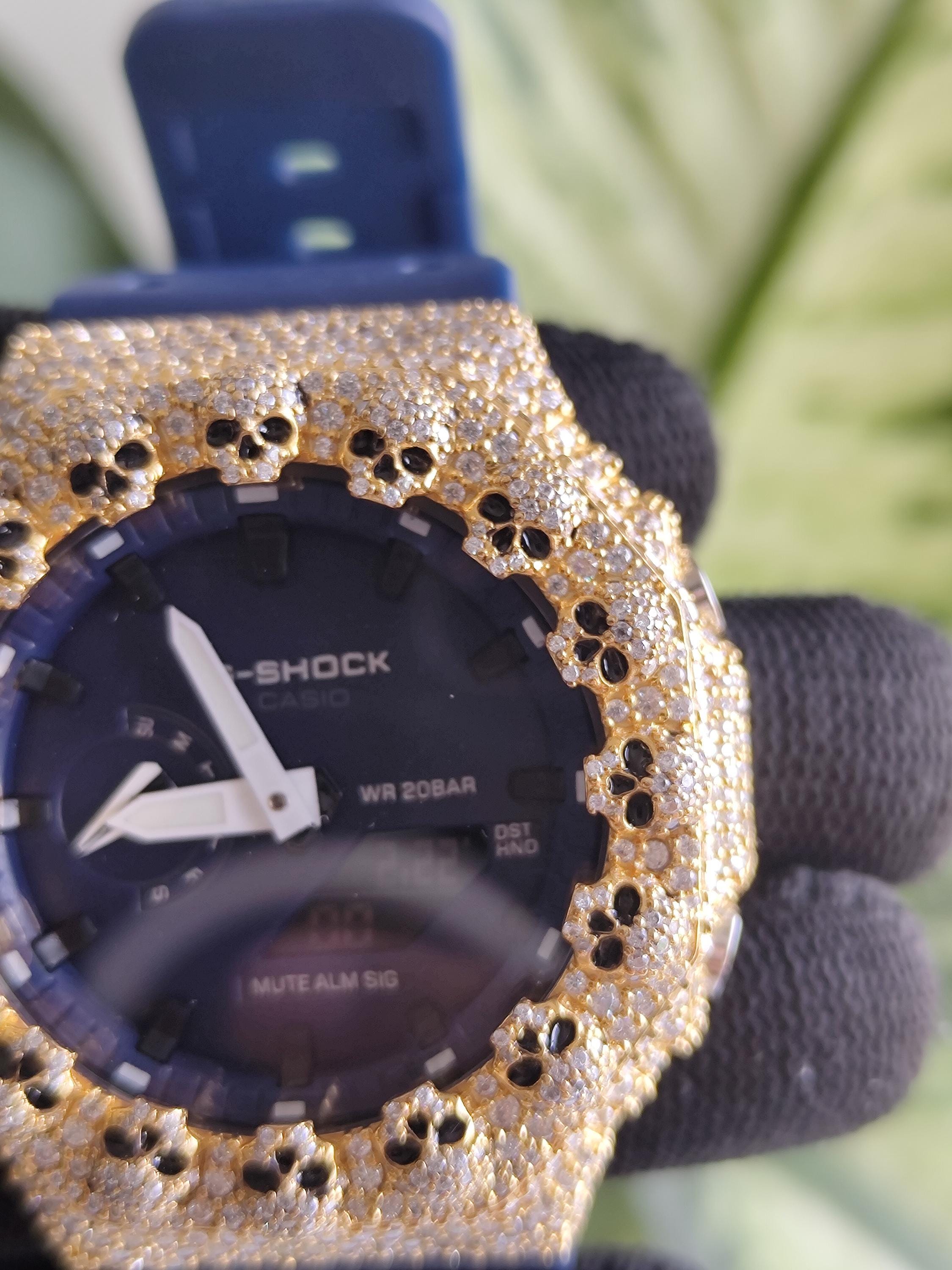 Custom Iced Out Moissanite Watch  – Gold Finish – Skull bazel