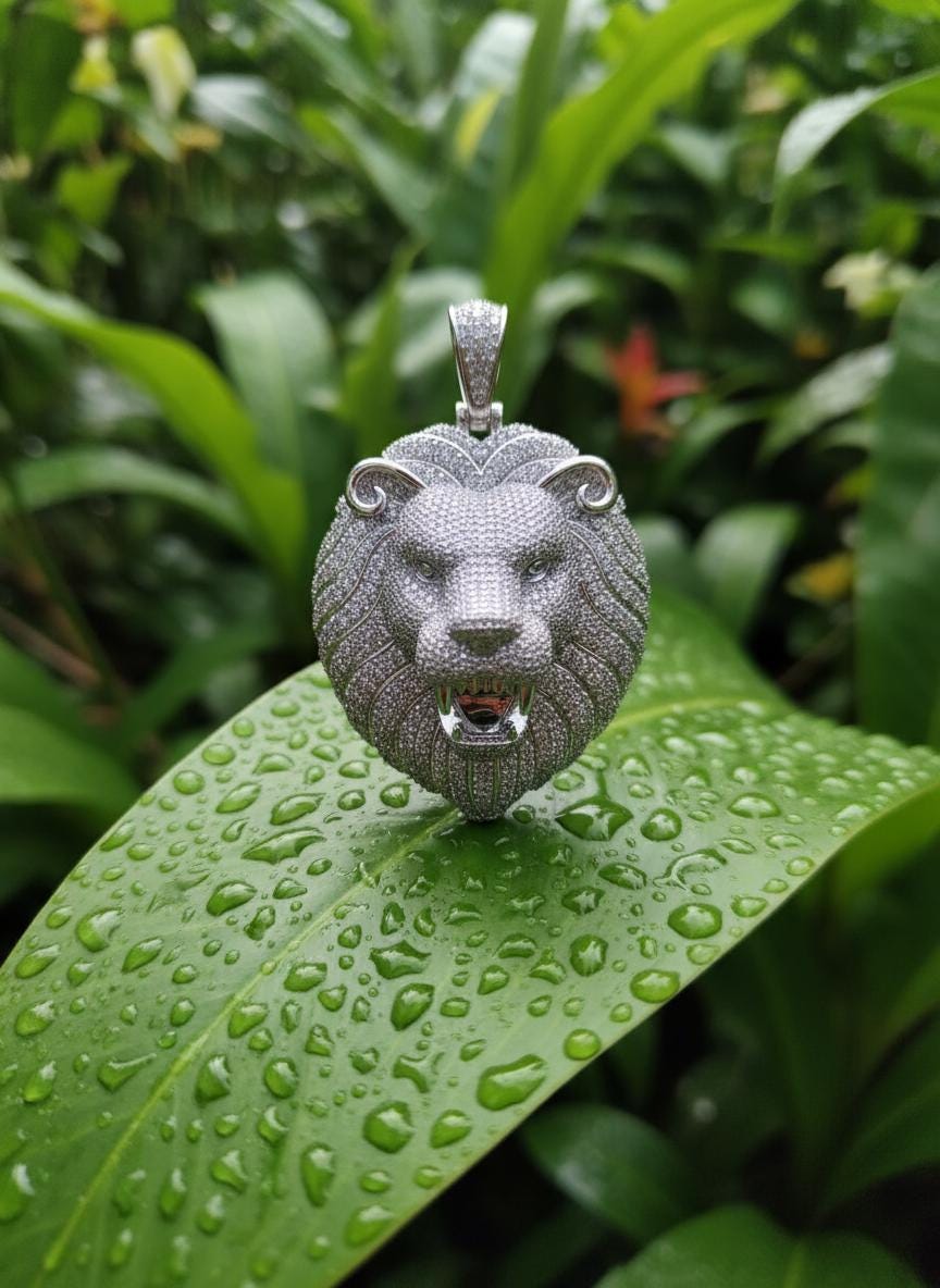 Majestic Lion Head Sterling Silver Moissanite Pendant