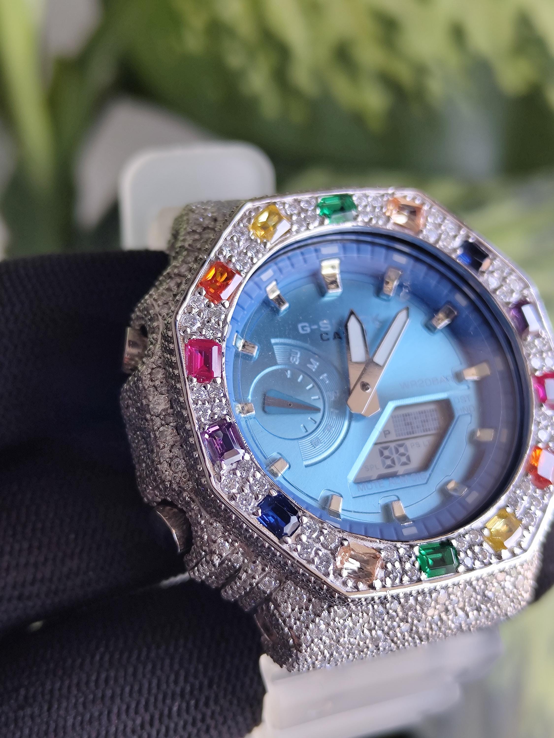 Custom Iced Out Watch: VVS Moissanite, Rainbow Dial by Silvoura