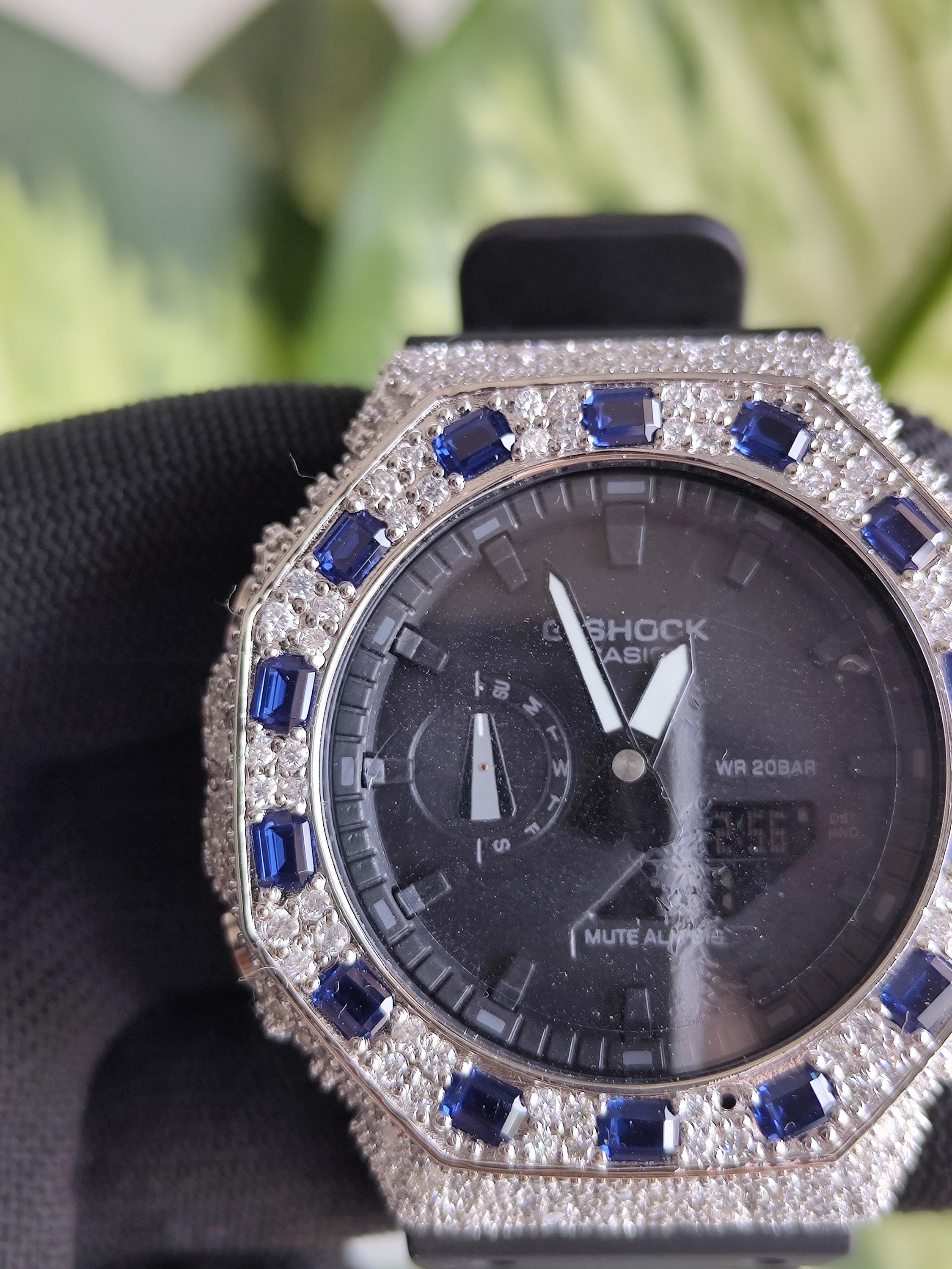 Custom Iced Out Watch: VVS Moissanite, Blue Dial by Silvoura