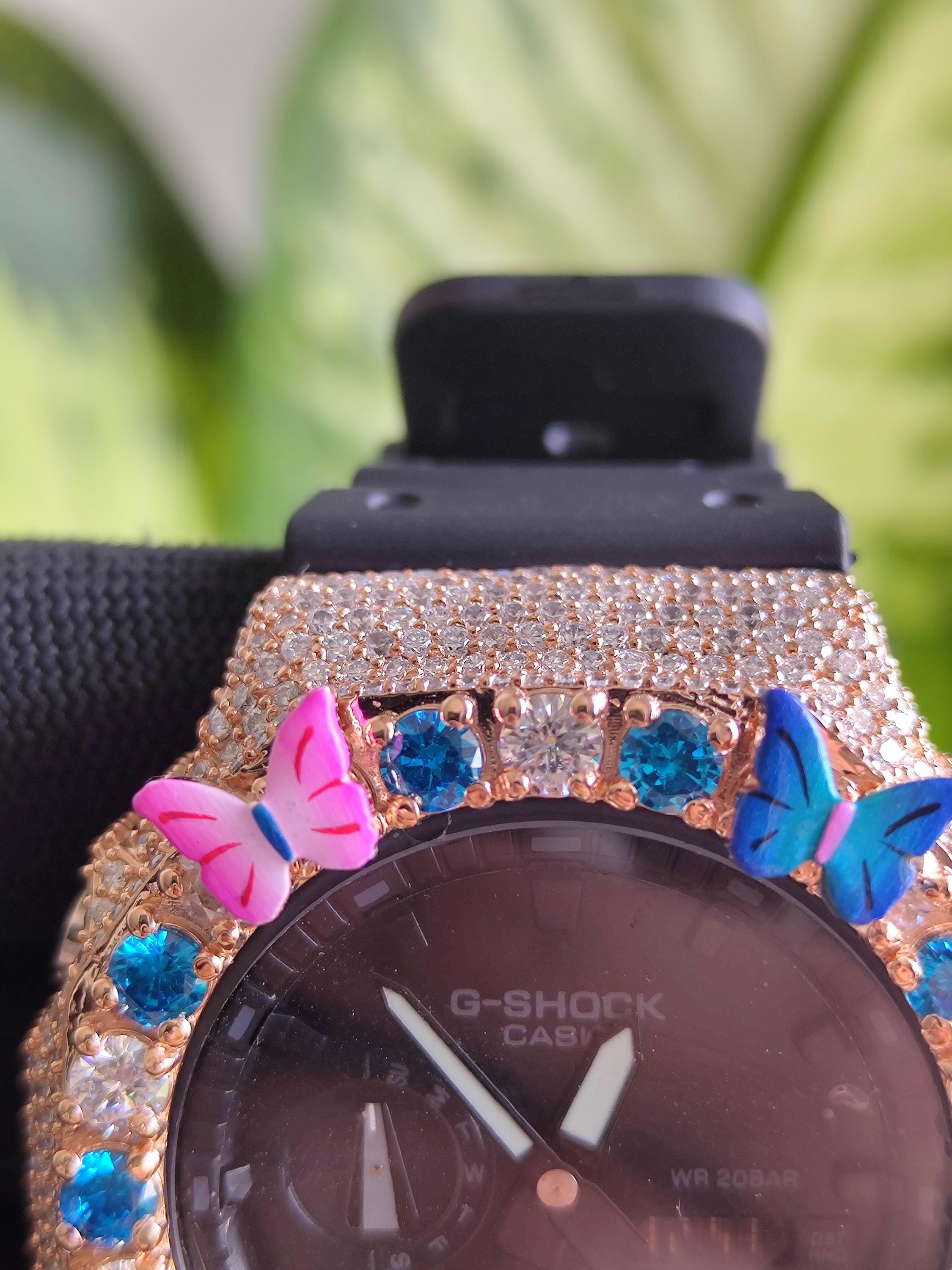 Custom Iced Out Butterfly Moissanite Watch ,Blue & White stones by Silvoura