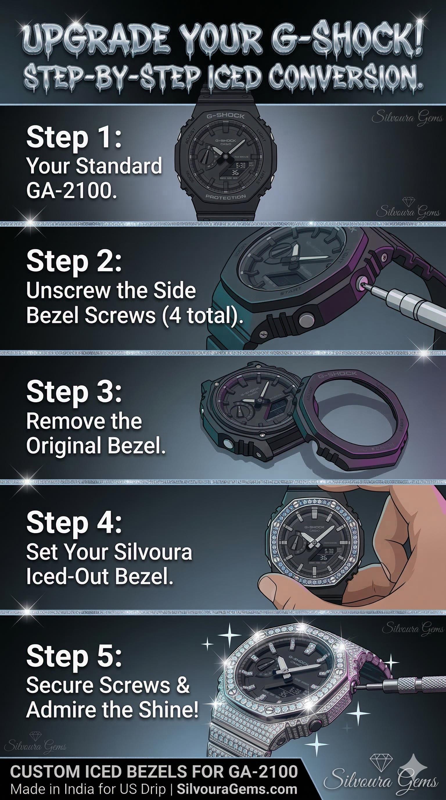 Custom Iced Out  G Shock GA2100 : VVS Moissanite, RAINBOW bezel by Silvoura