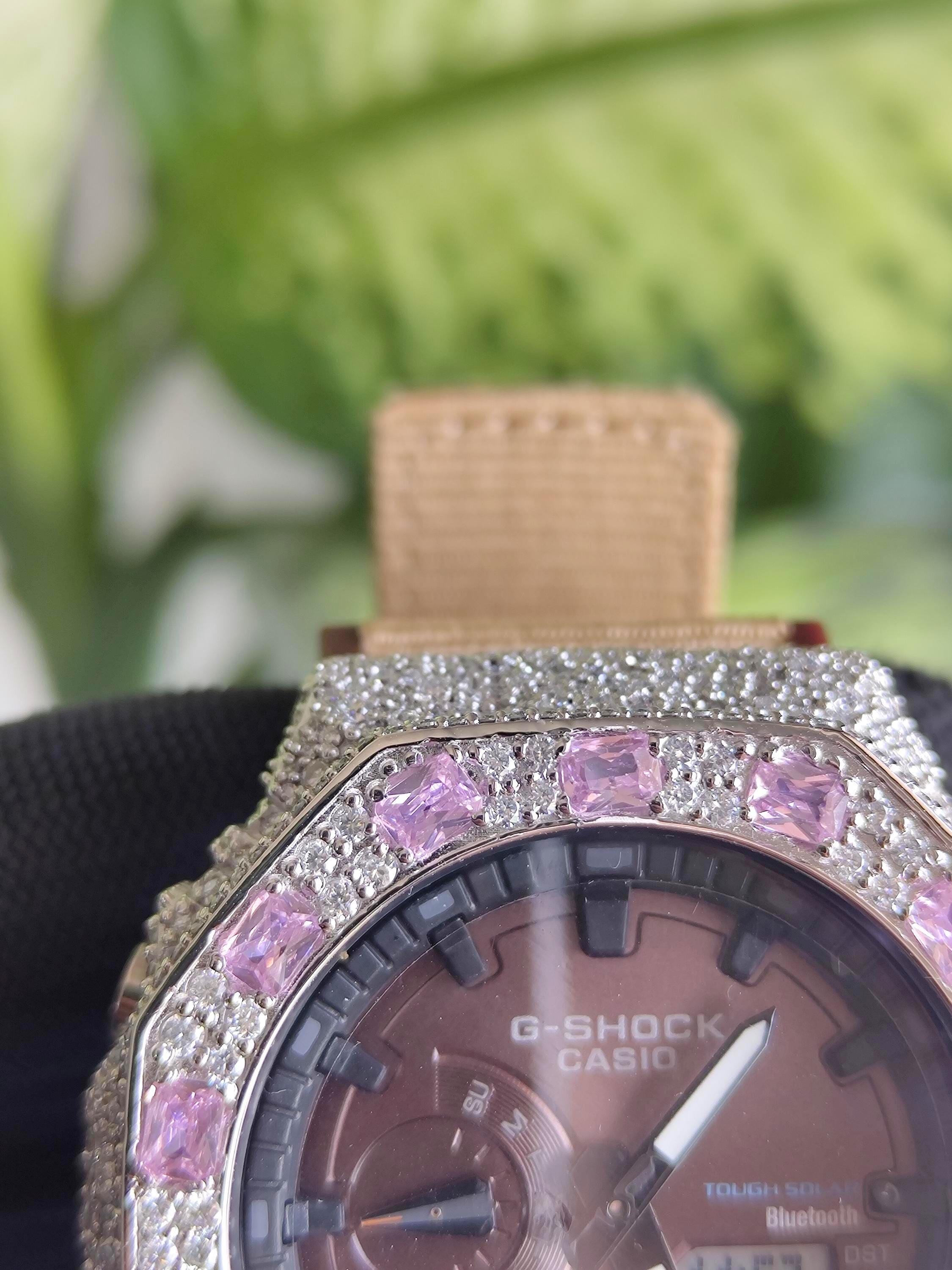 Custom Iced Out Watch: VVS Moissanite, pink Dial by Silvoura