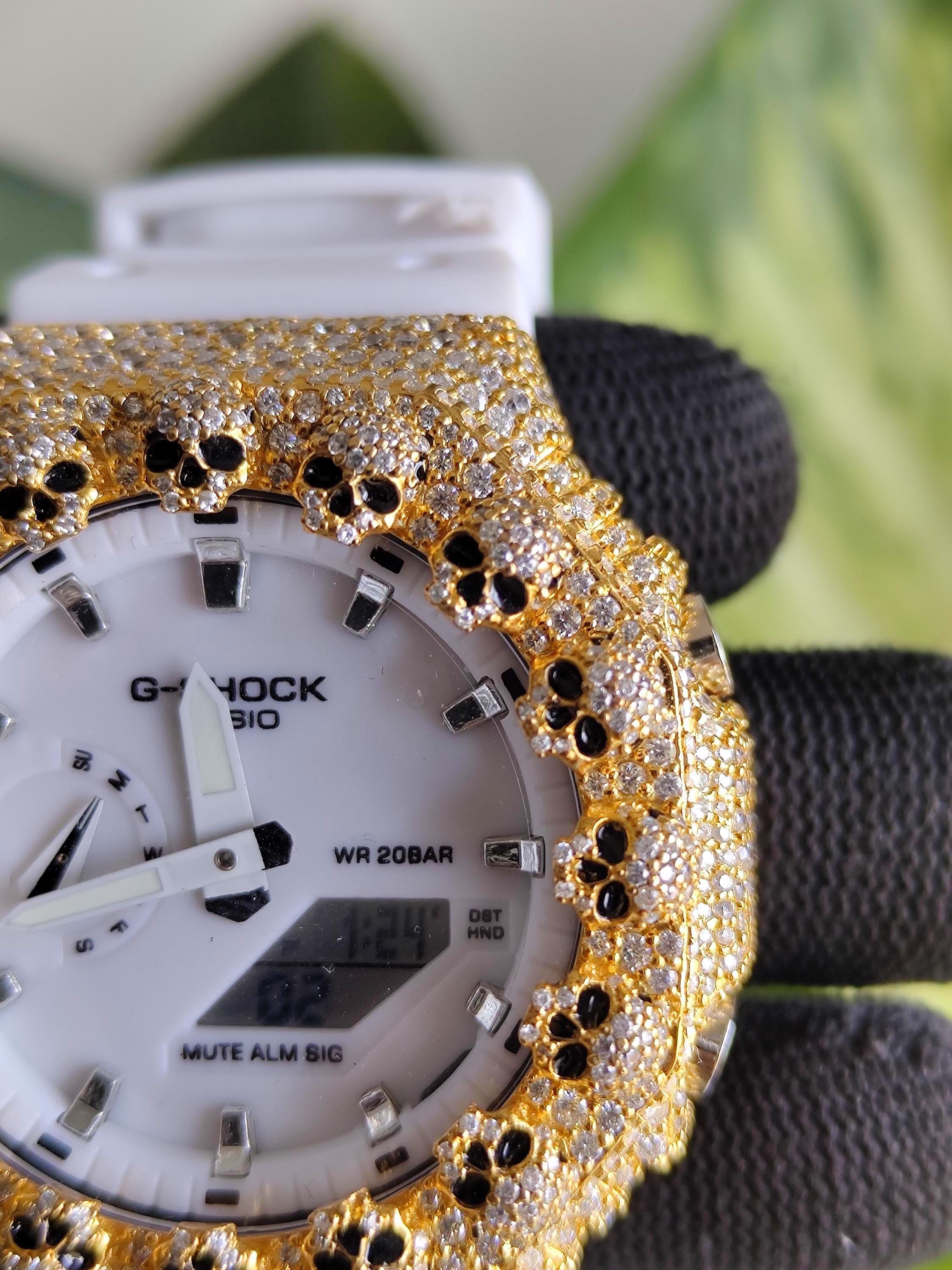 Custom Iced Out Moissanite Watch  – Gold Finish – Skull bazel
