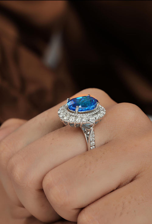 Blue Gemstone & Sterling Silver Statement Ring