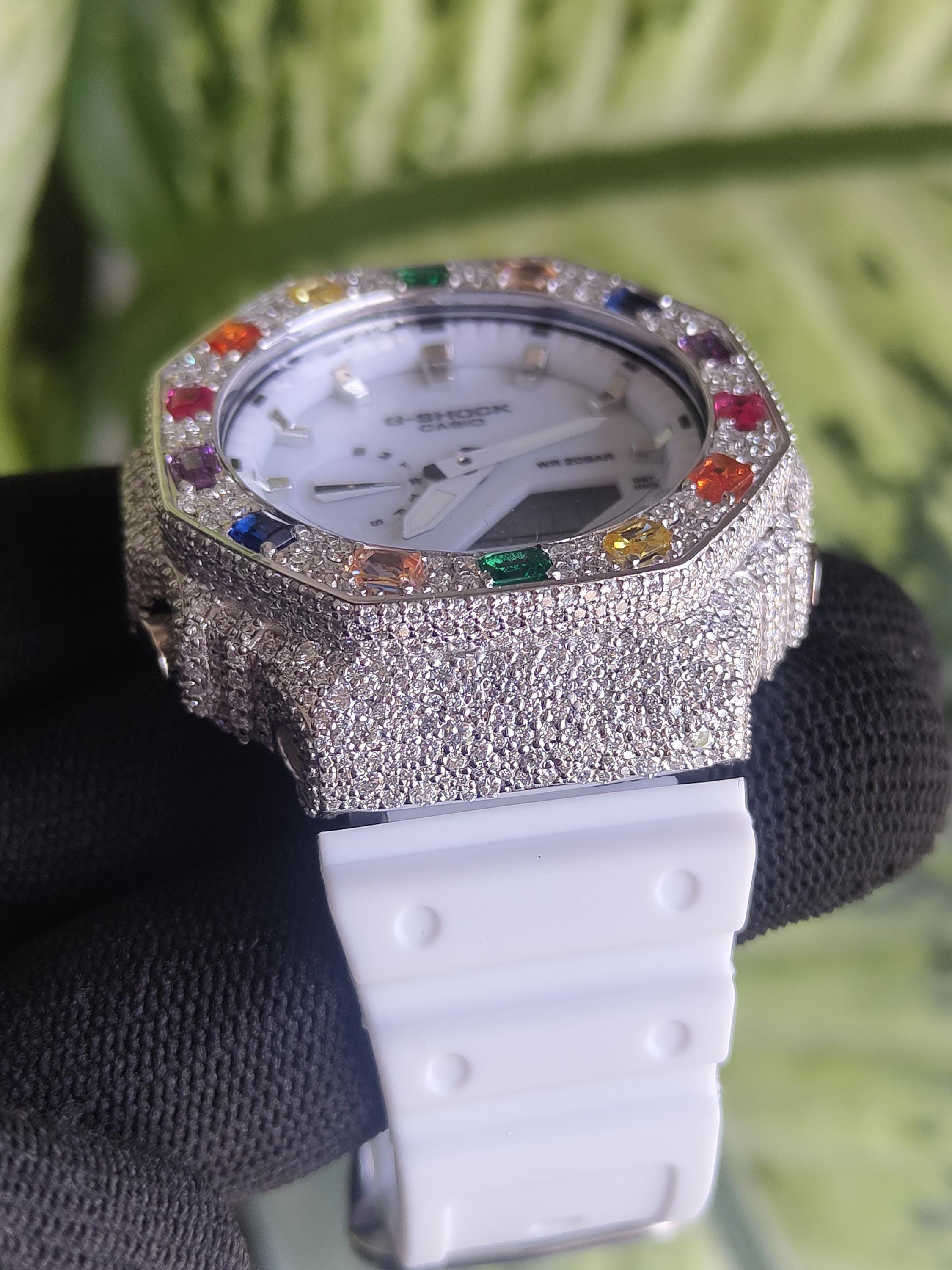 Custom Iced Out Watch: VVS Moissanite, Rainbow Dial by Silvoura