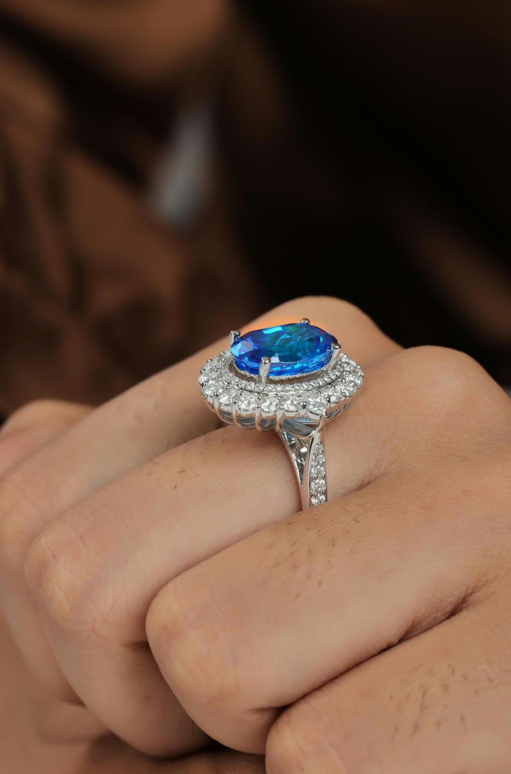 Blue Gemstone & Sterling Silver Statement Ring
