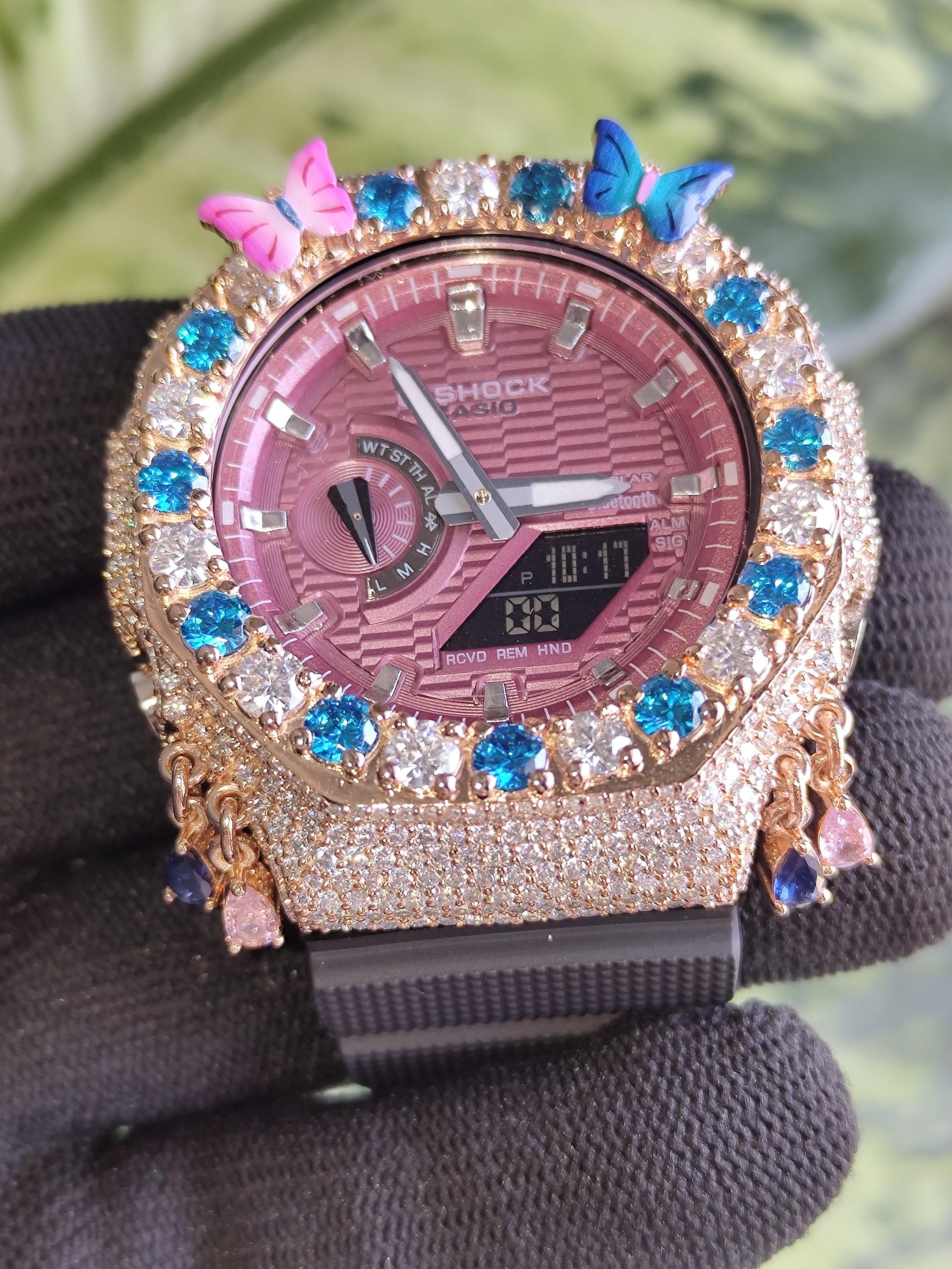 Custom Iced Out Butterfly Moissanite Watch ,Blue & White stones by Silvoura